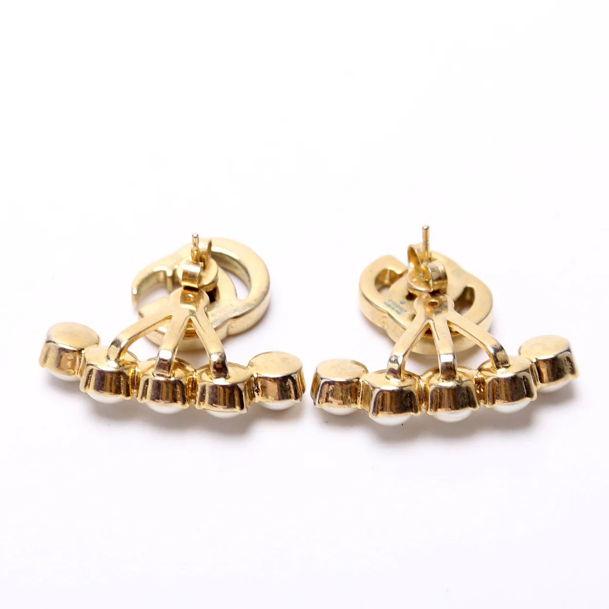 GG Metal Glass Pearl Drop Earrings - Image 3