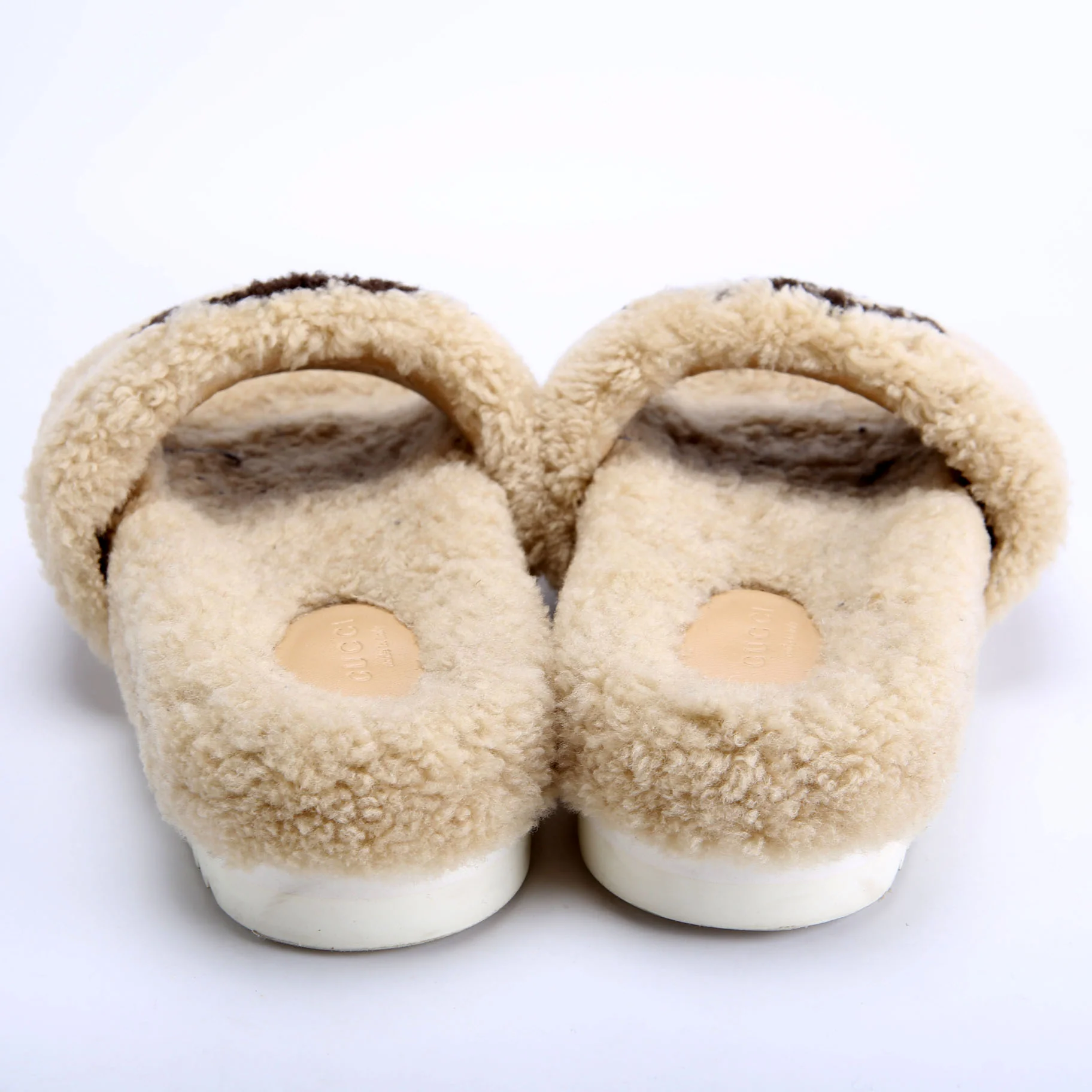 GG Shearling Slides Size 37 Beige/Black - Image 4