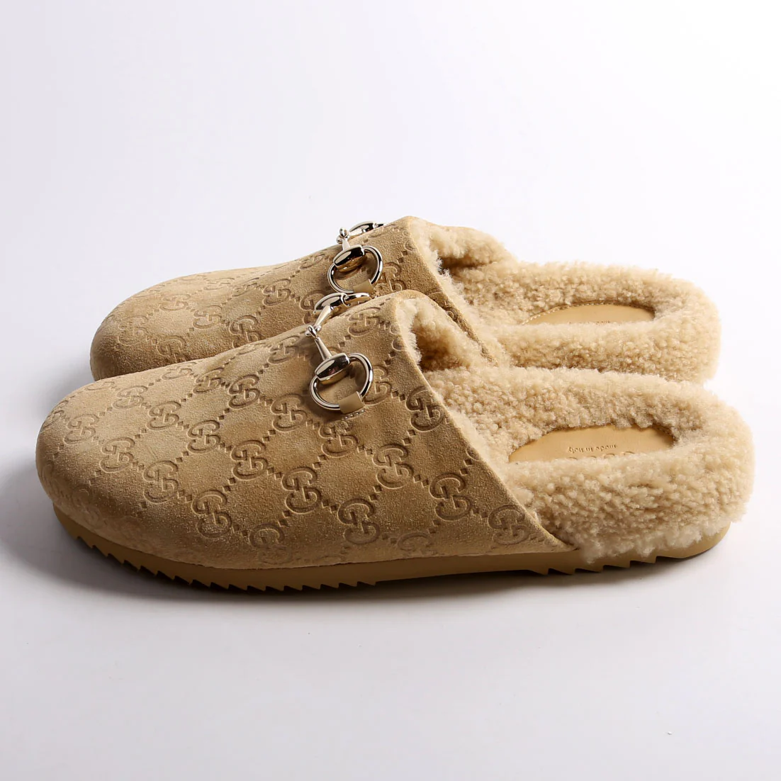 GG Suede/Shearling Horsebit Mules Size 38 - Image 3