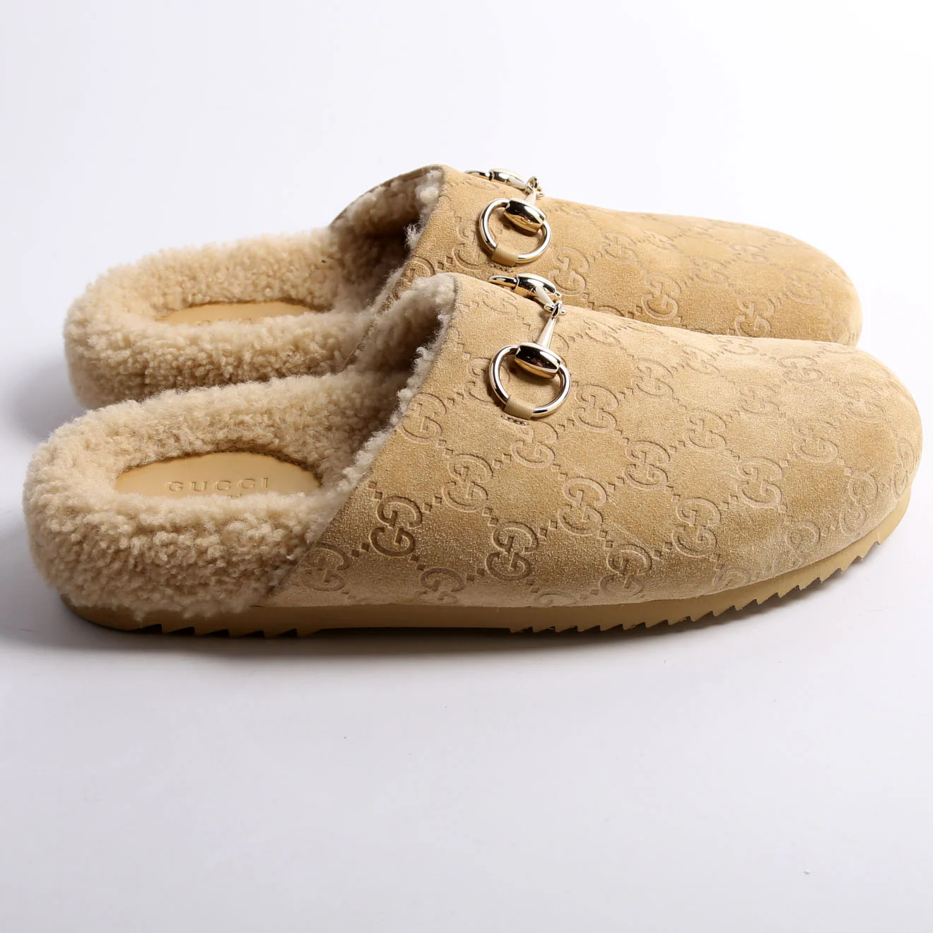 GG Suede/Shearling Horsebit Mules Size 38 - Image 5