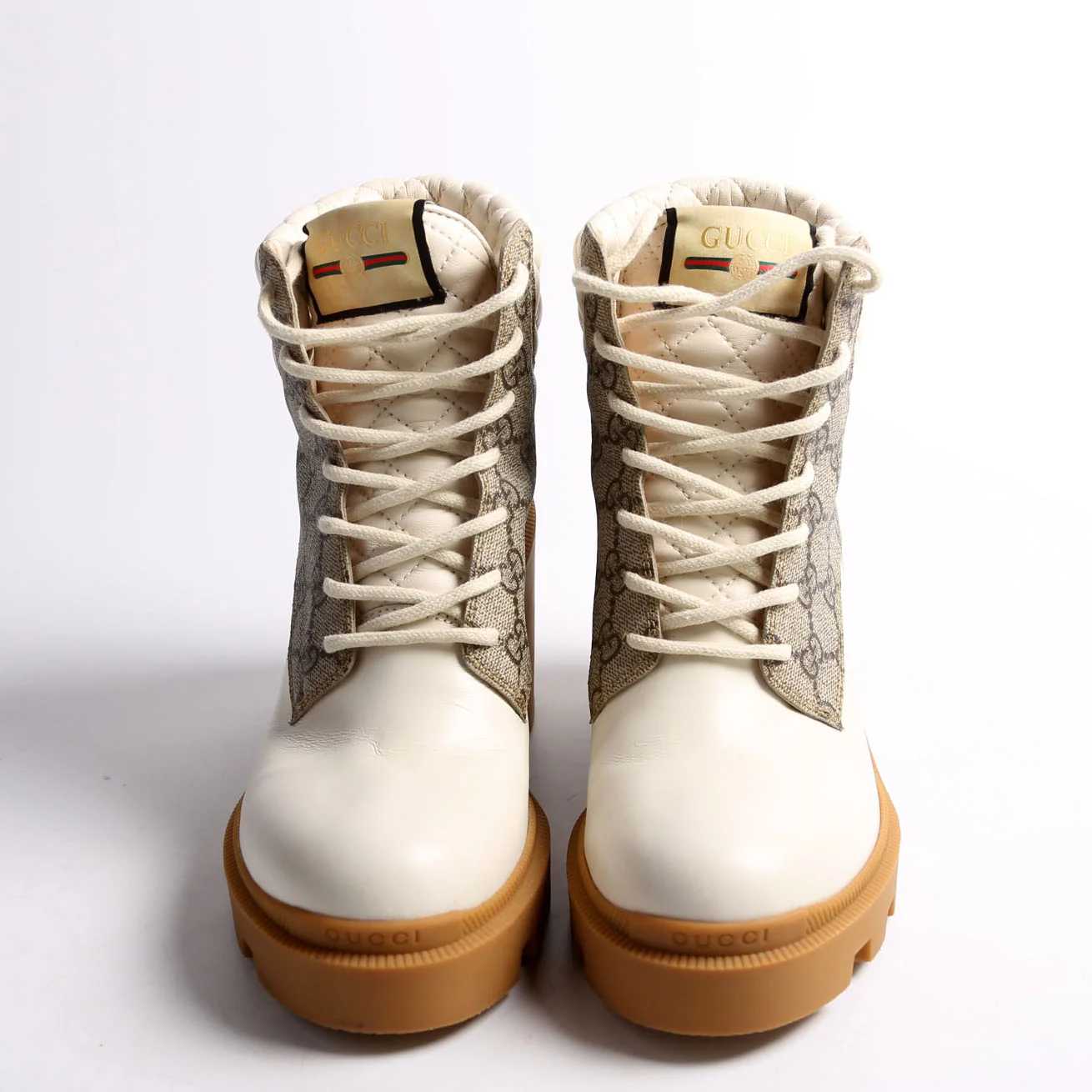 GG Supreme/Quilted Leather Lace Up Ankle Boots Size 38.5 - Image 3