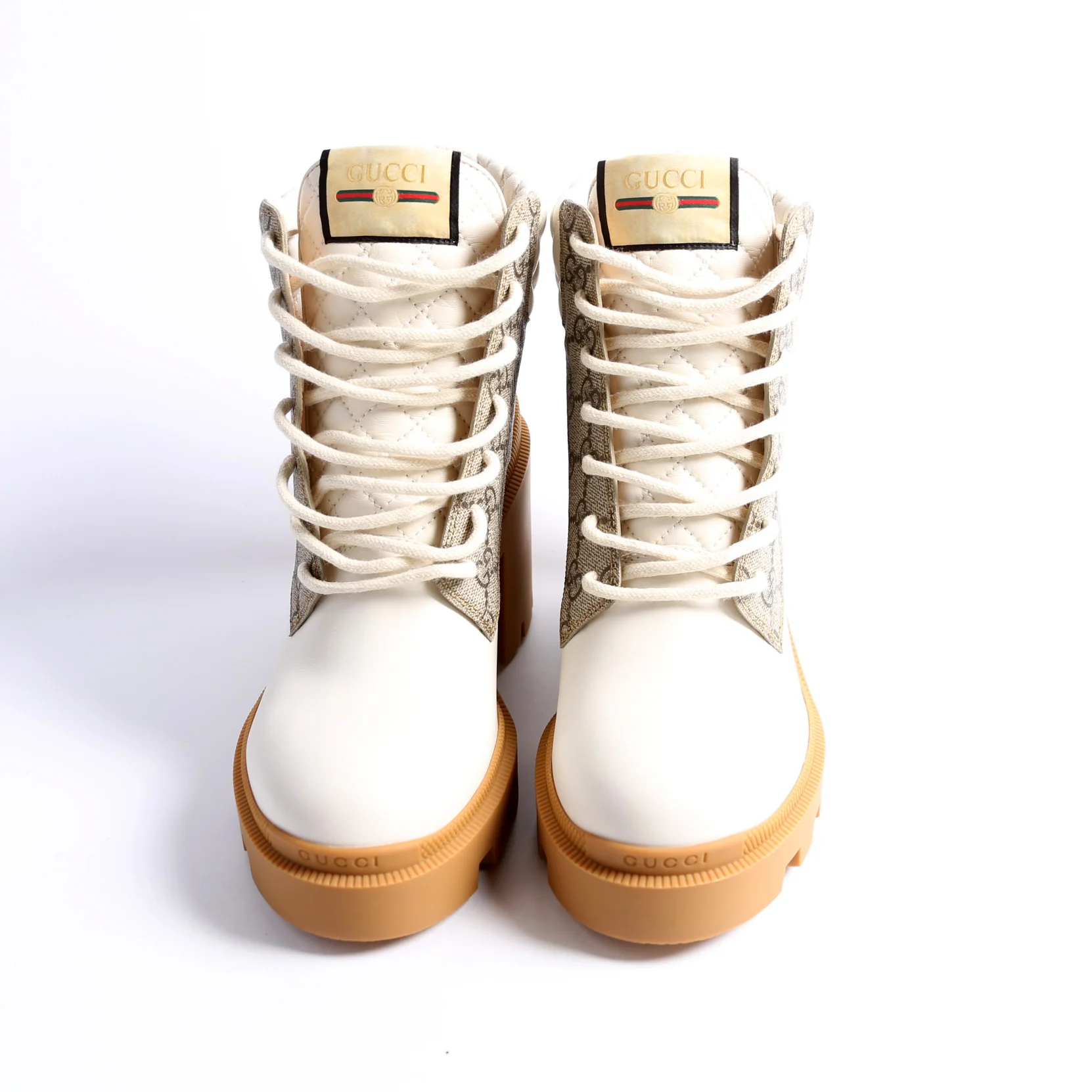 GG Supreme/Quilted Leather Lace Up Ankle Boots Size 39 White - Image 2