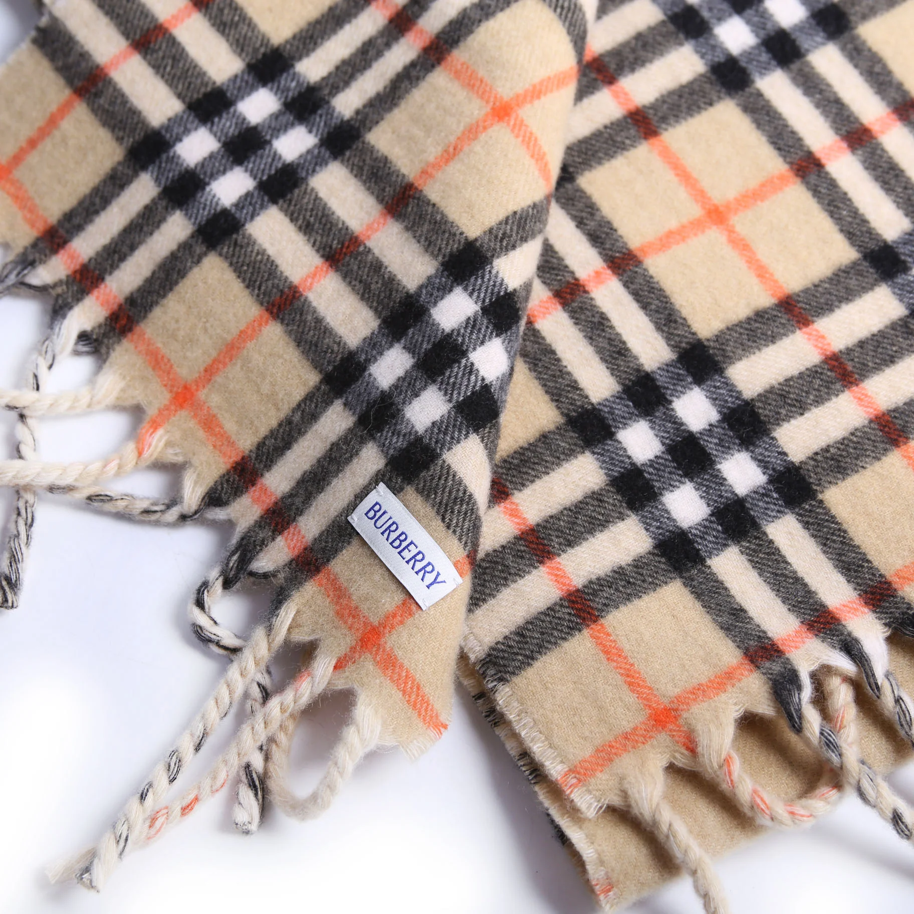 Giant Check Lightweight Wool/Silk Scarf Beige/Multicolor - Image 4