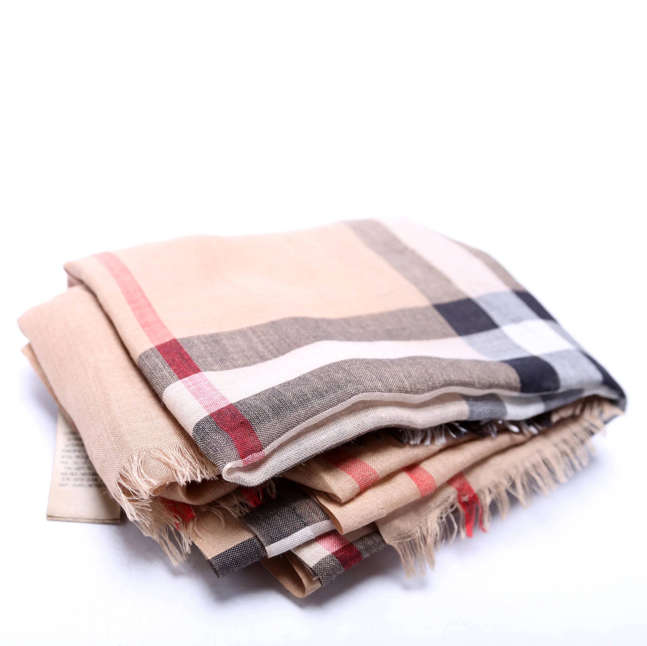 Giant Check Lightweight Wool/Silk Scarf Tan - Image 2
