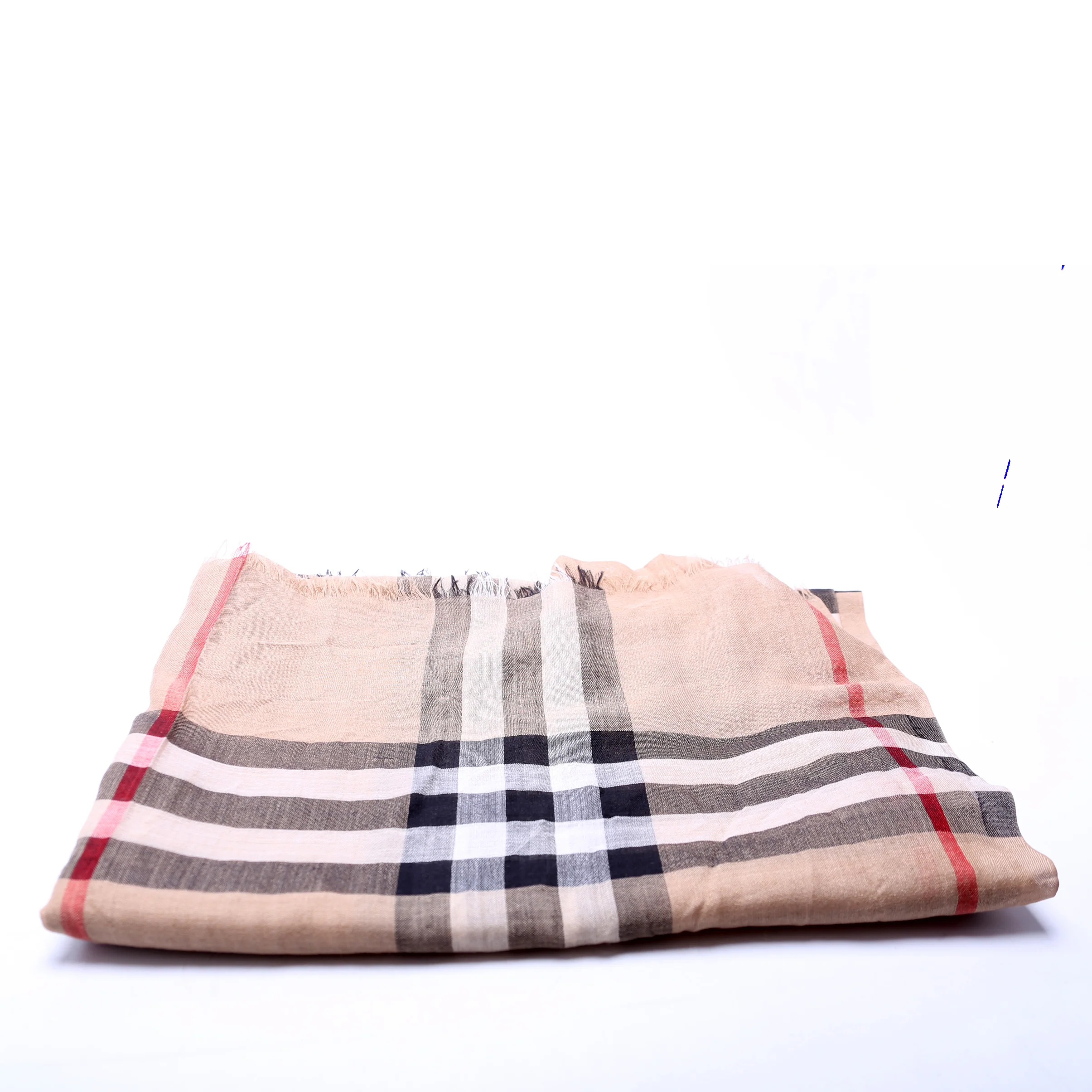 Giant Check Lightweight Wool/Silk Scarf Tan - Image 3