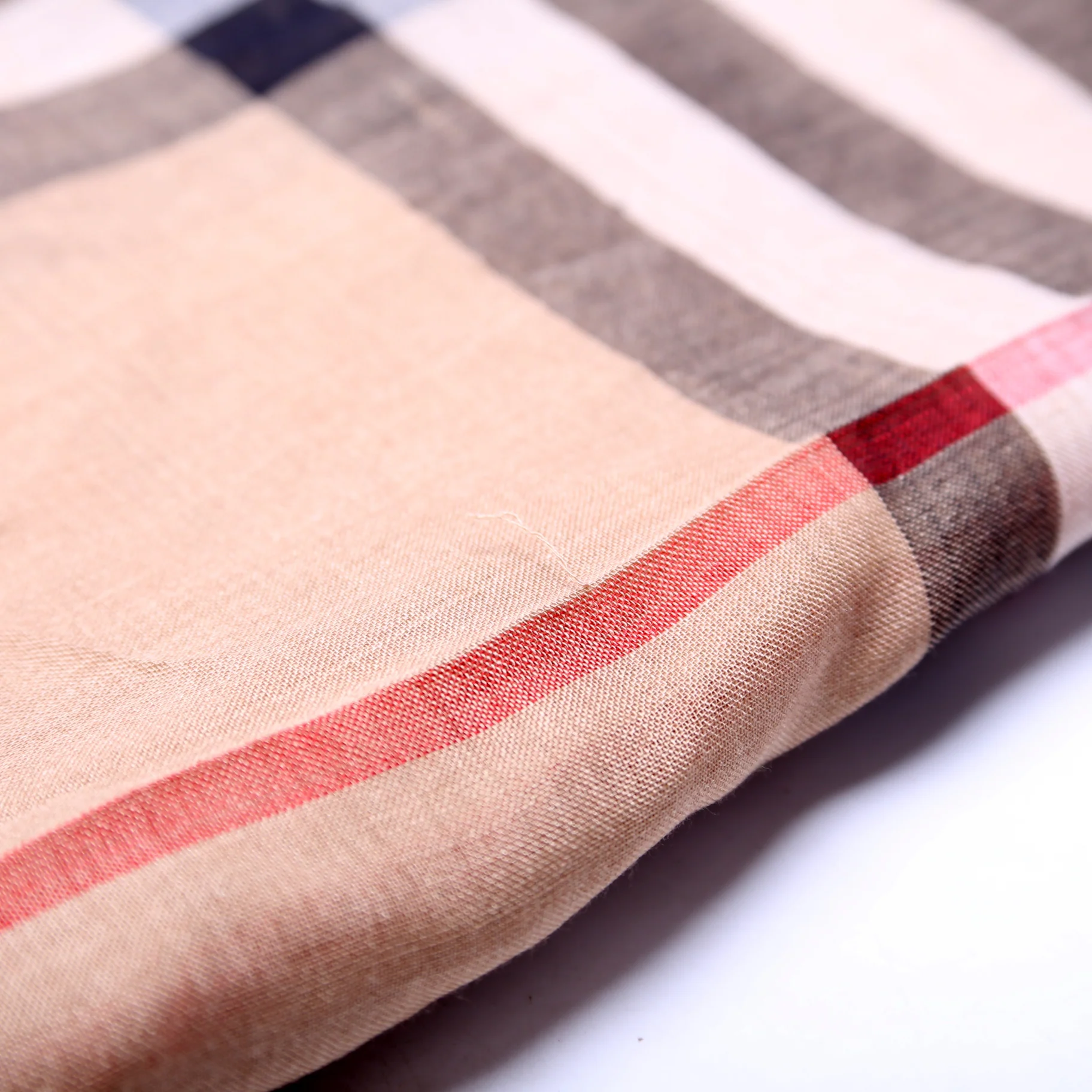Giant Check Lightweight Wool/Silk Scarf Tan - Image 5