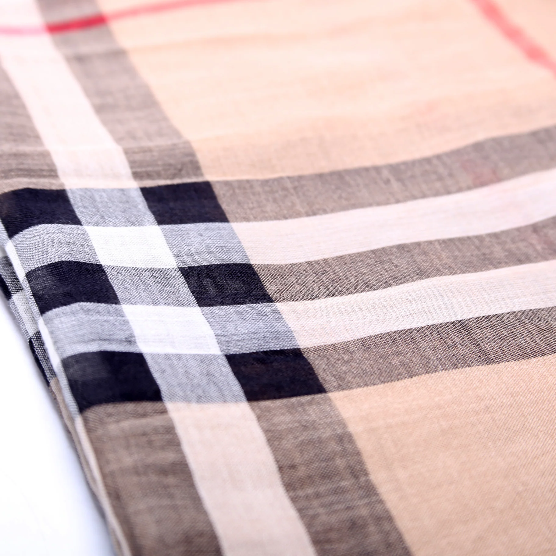 Giant Check Lightweight Wool/Silk Scarf Tan - Image 6