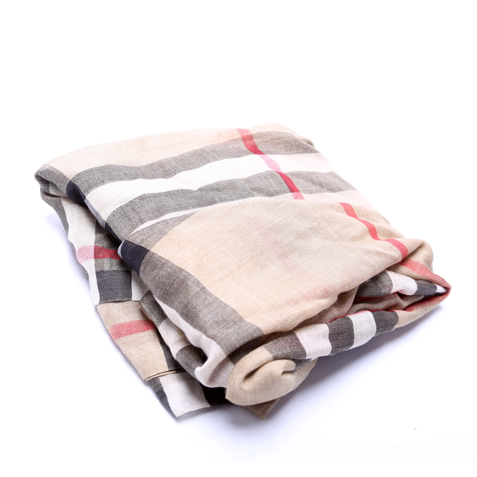 Giant Check Lightweight Wool/Silk Scarf Tan - Image 2