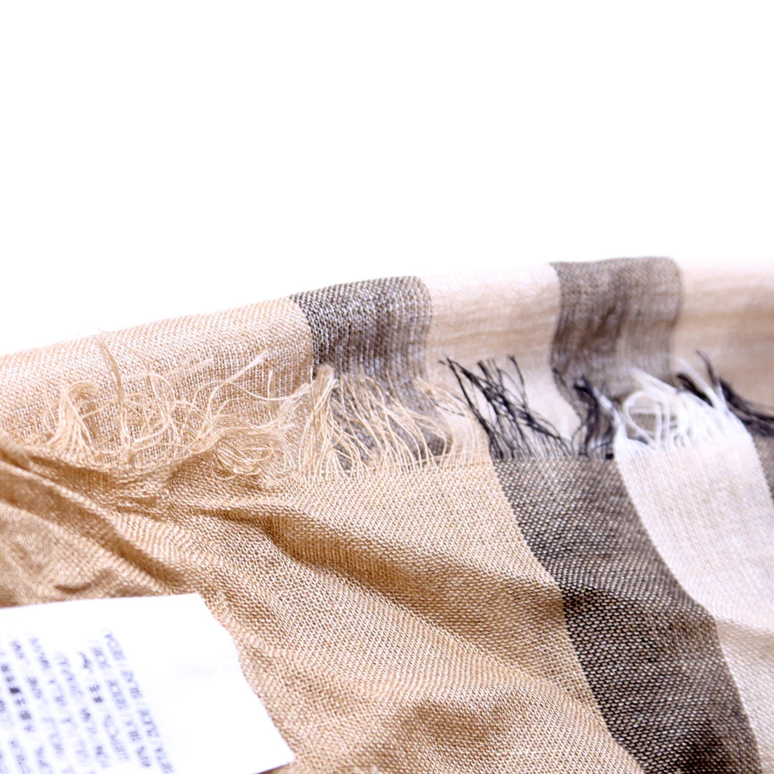 Giant Check Lightweight Wool/Silk Scarf Tan - Image 5