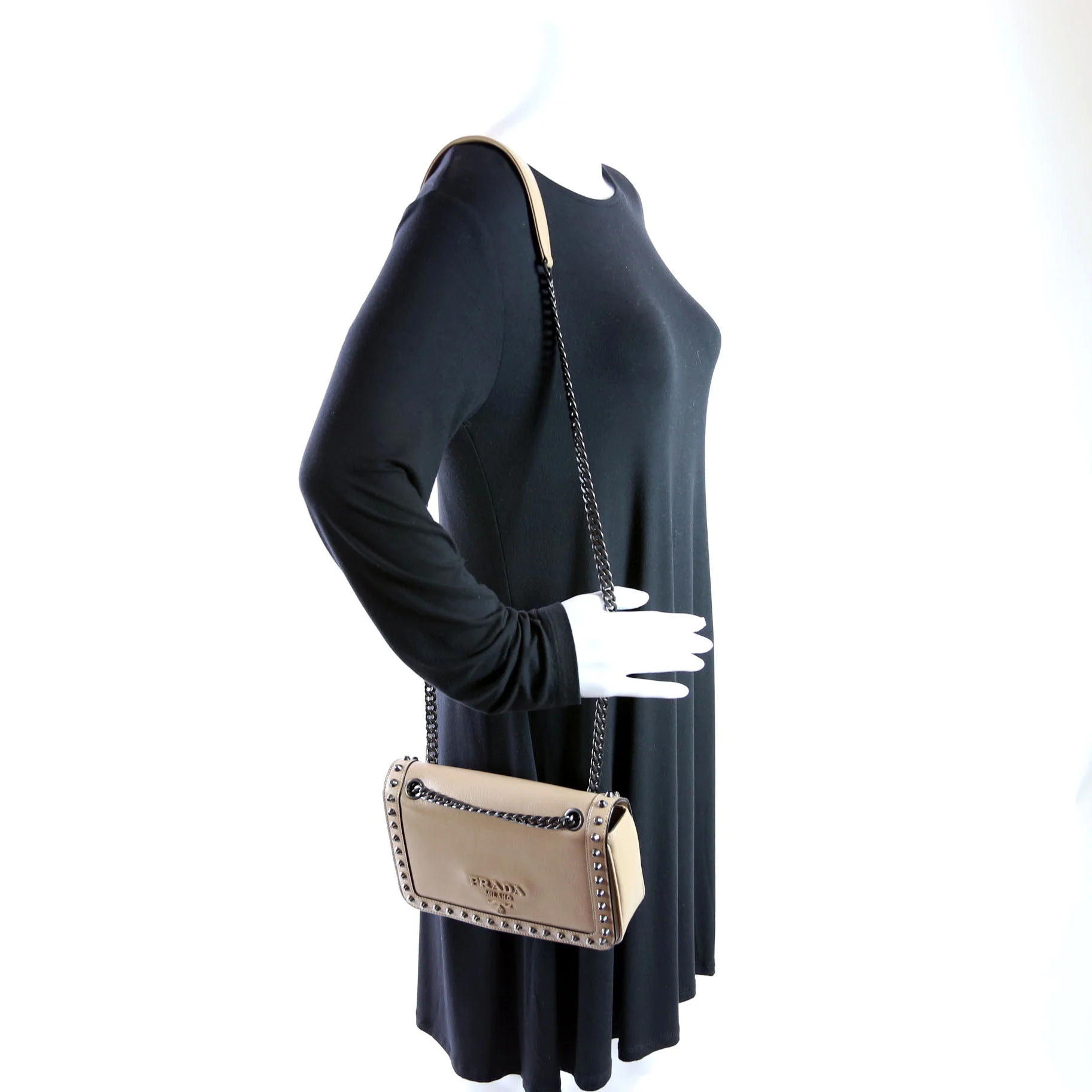 Glace Calfskin Studded Crossbody Tan - Image 12