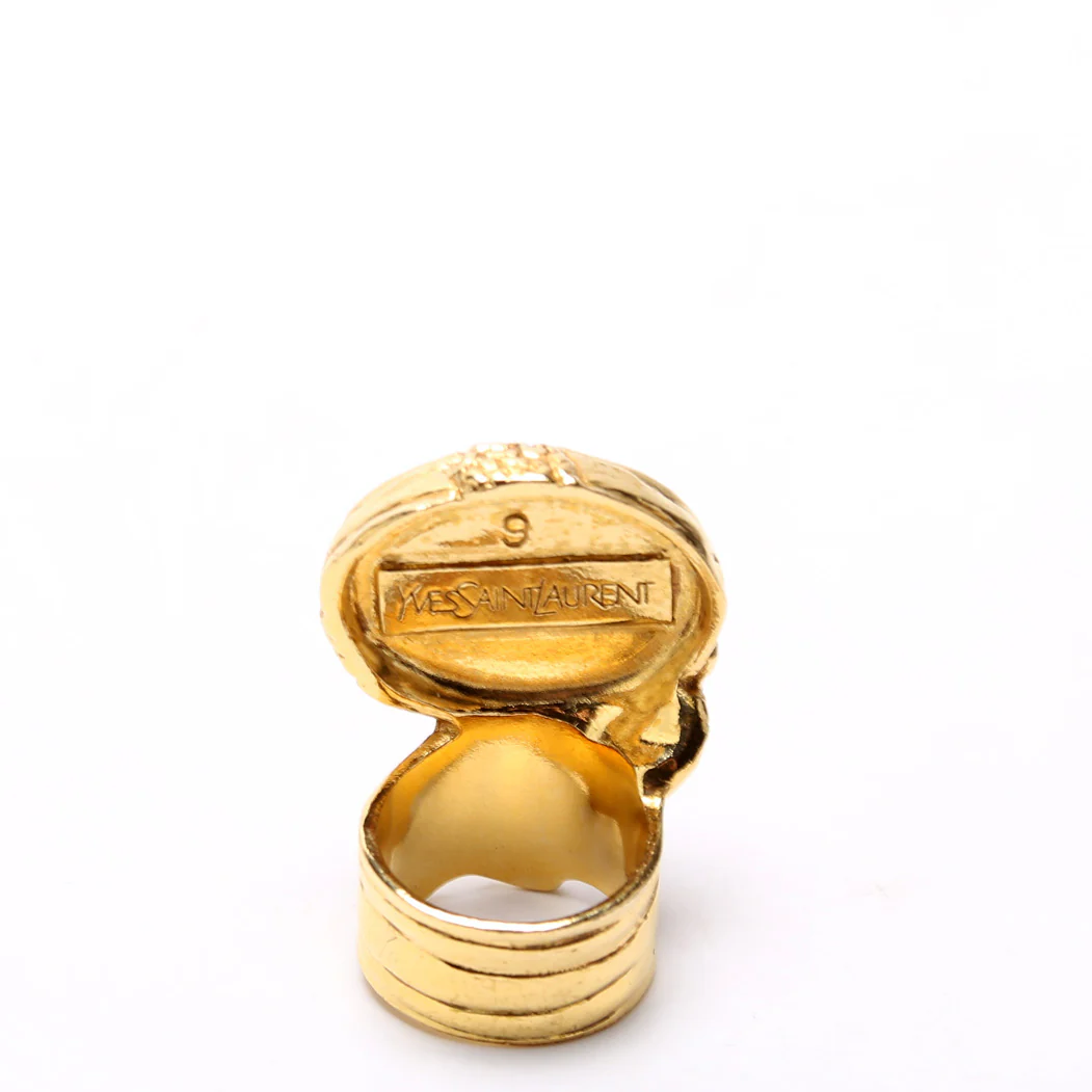 Glass Cabochon Arty Ovales Ring Size 8.5 Vintage Brown/Gold - Image 2