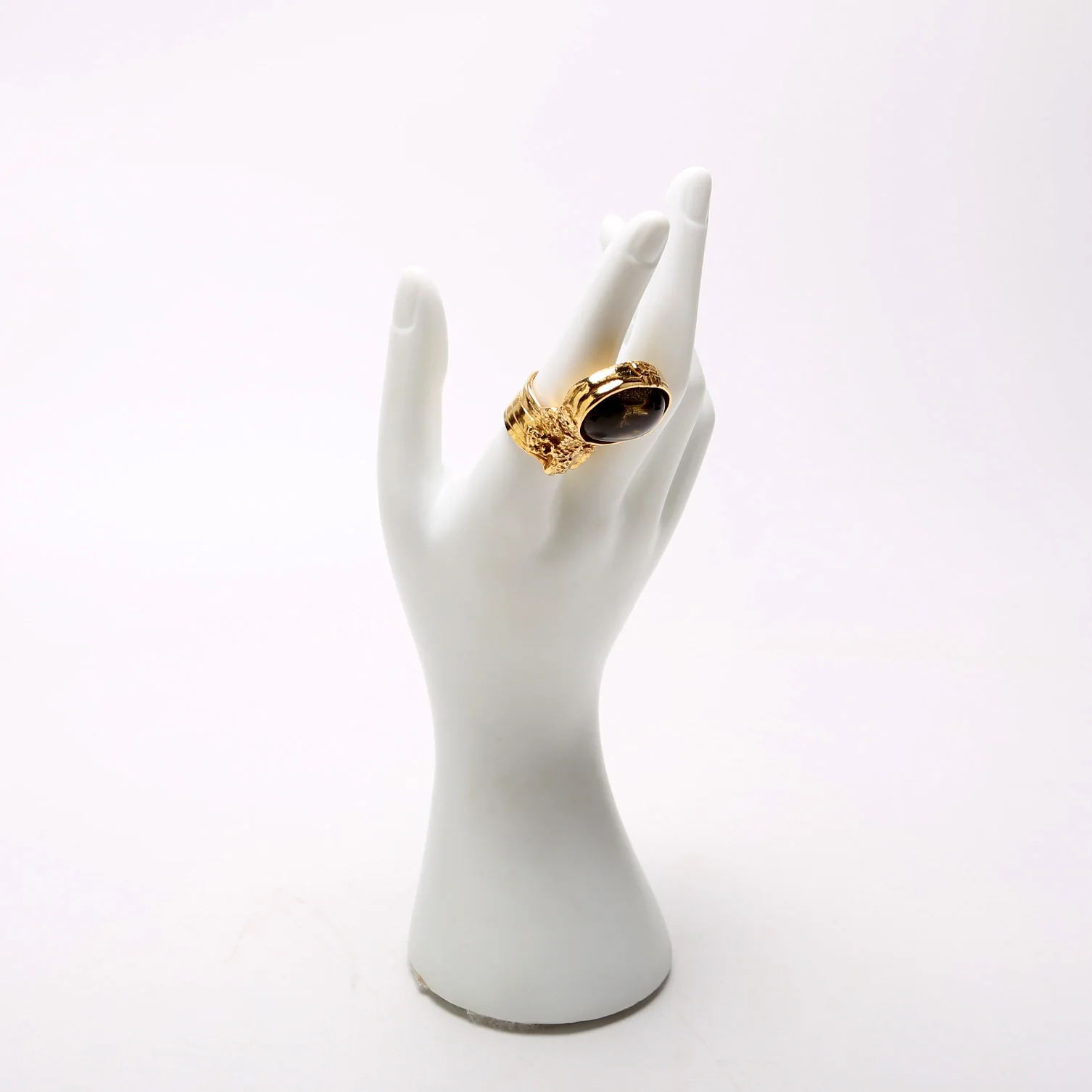Glass Cabochon Arty Ovales Ring Size 8.5 Vintage Brown/Gold - Image 3