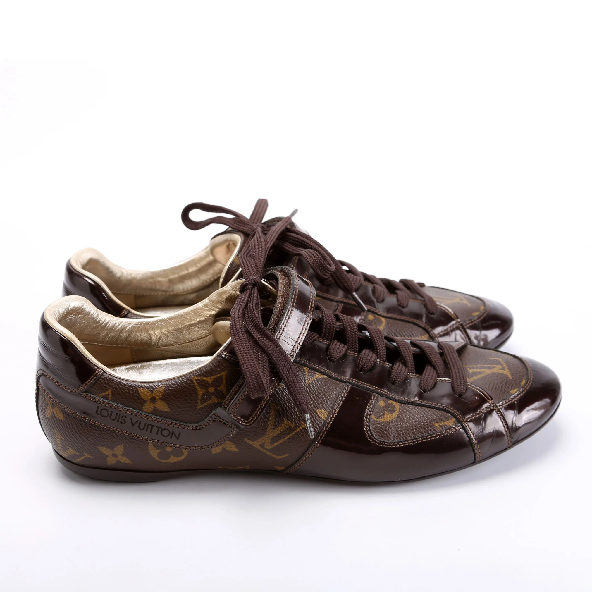Globe Trotter Patent Monogram Sneakers Size 39.5 Brown - Image 3