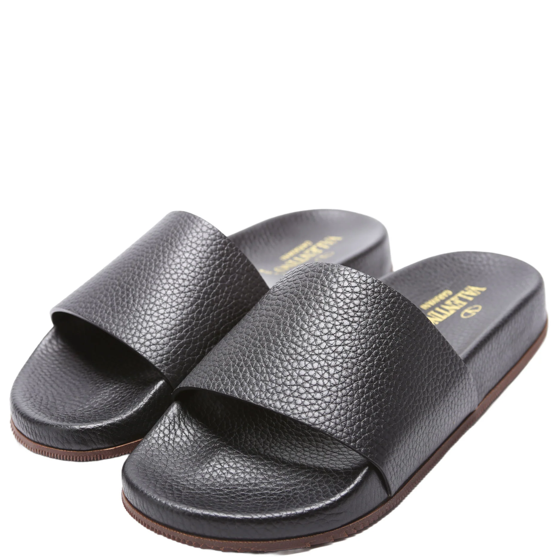 Grain Leather Slides Size 39 Black