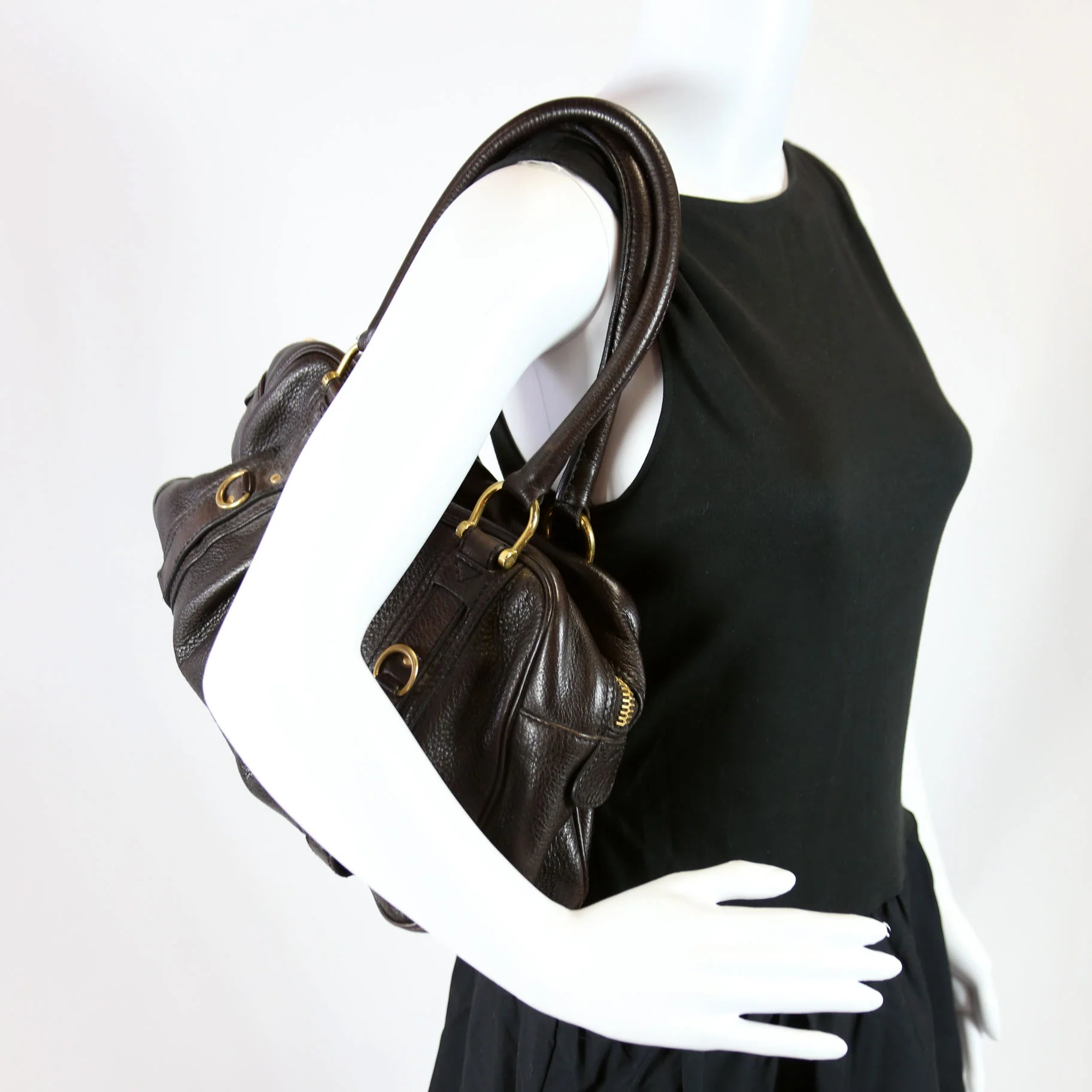 Grained Calfskin Bowling Bag Brown - Image 12