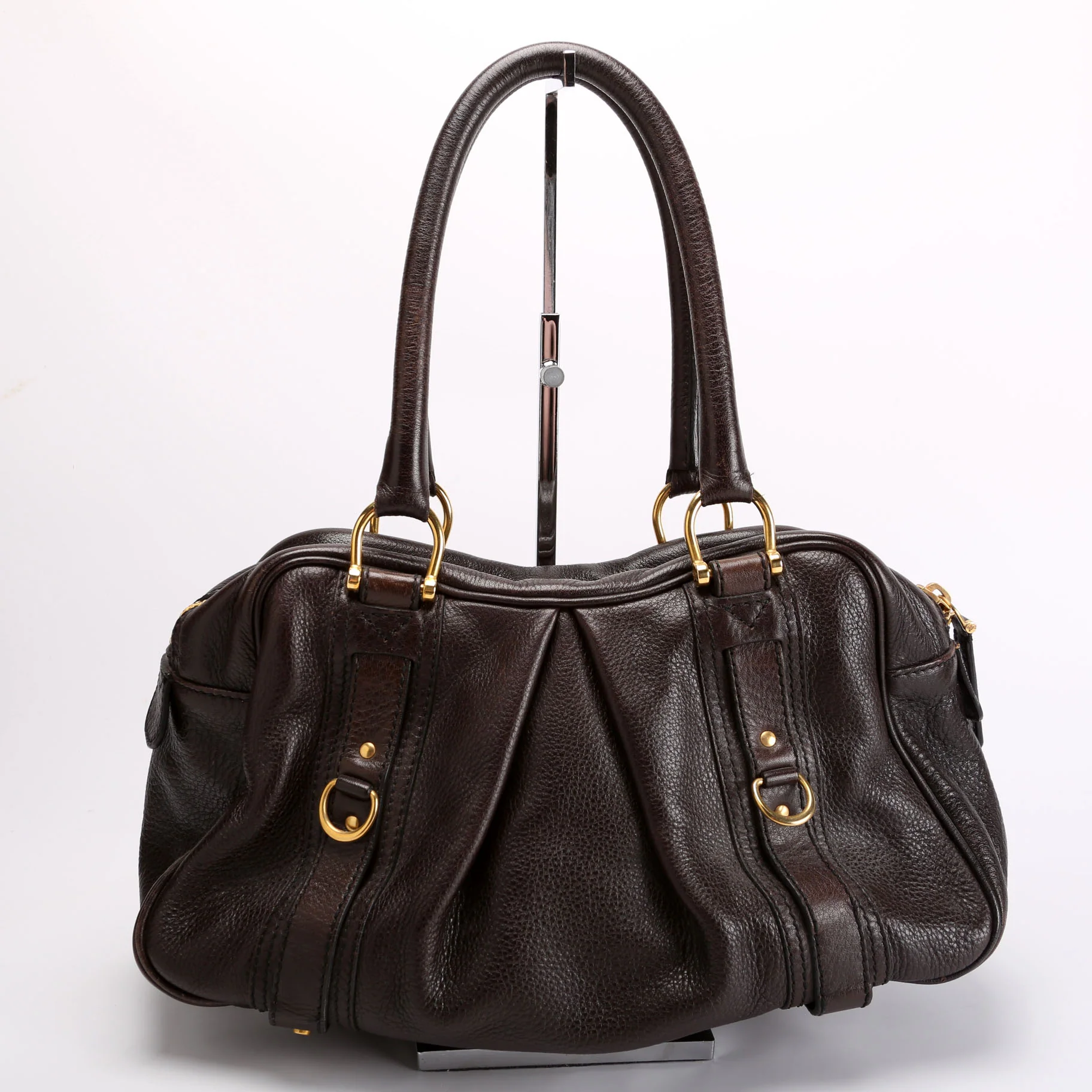 Grained Calfskin Bowling Bag Brown - Image 3