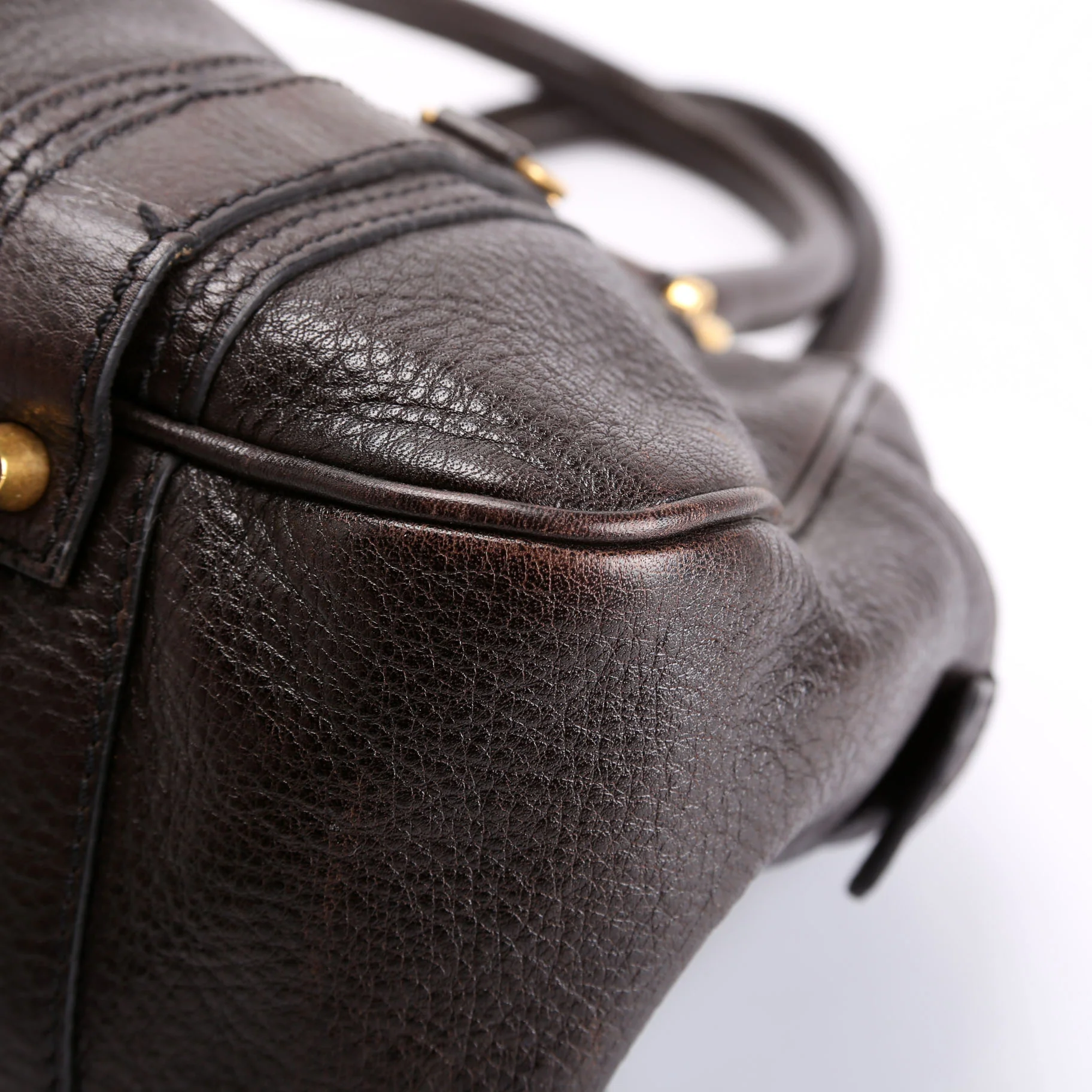 Grained Calfskin Bowling Bag Brown - Image 6