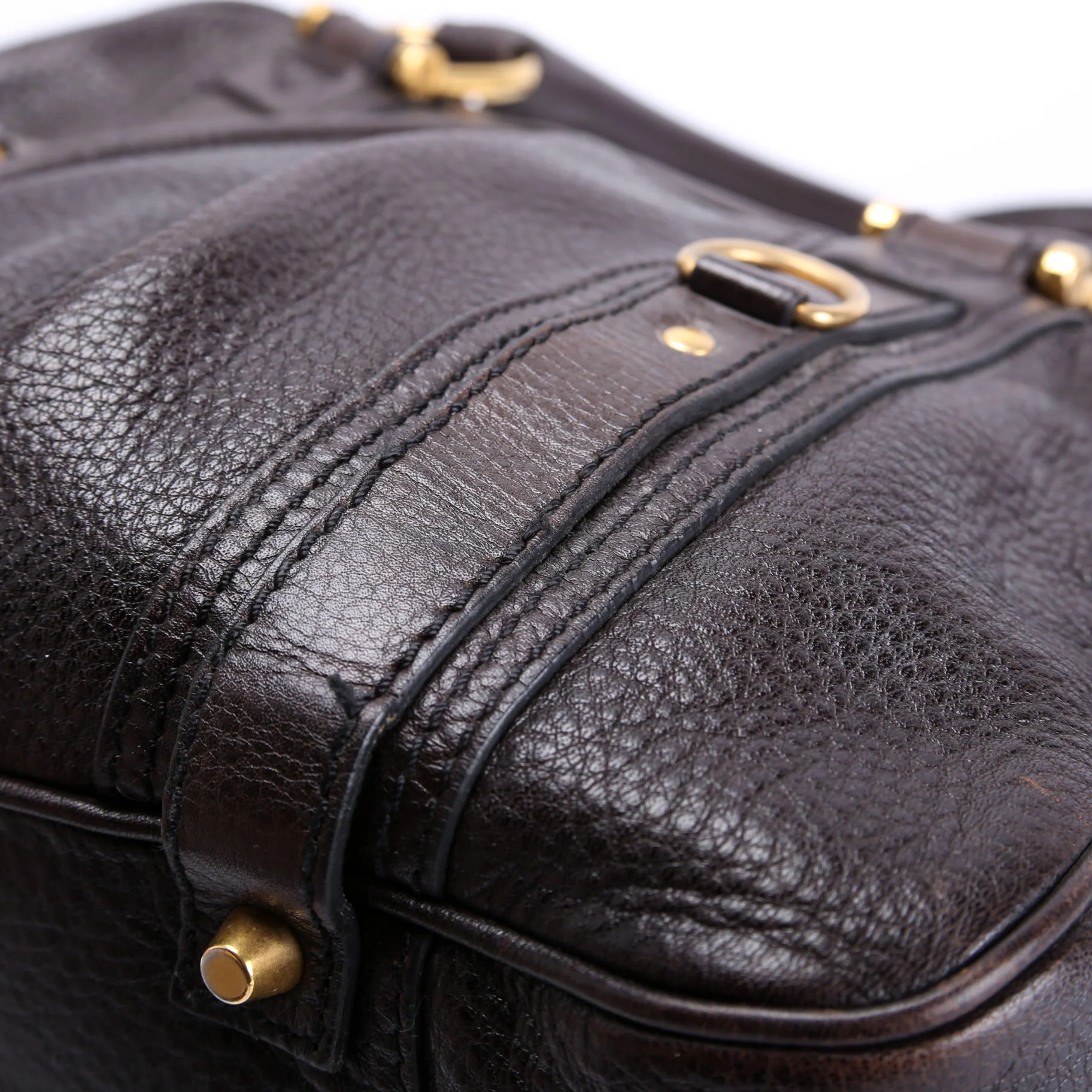 Grained Calfskin Bowling Bag Brown - Image 7