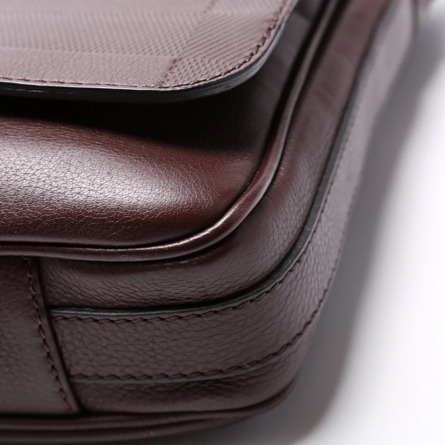 Grained Check Leather Messenger Bag Brown - Image 6