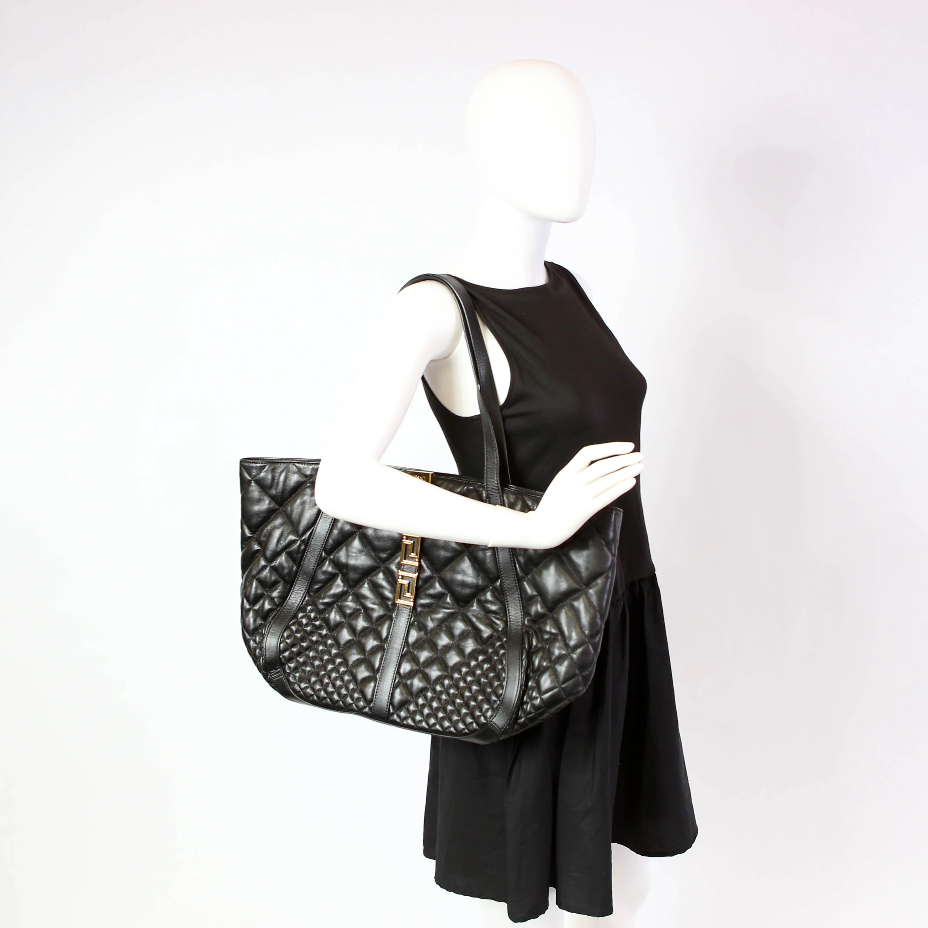 Greca Goddess Tote Leather Black - Image 12