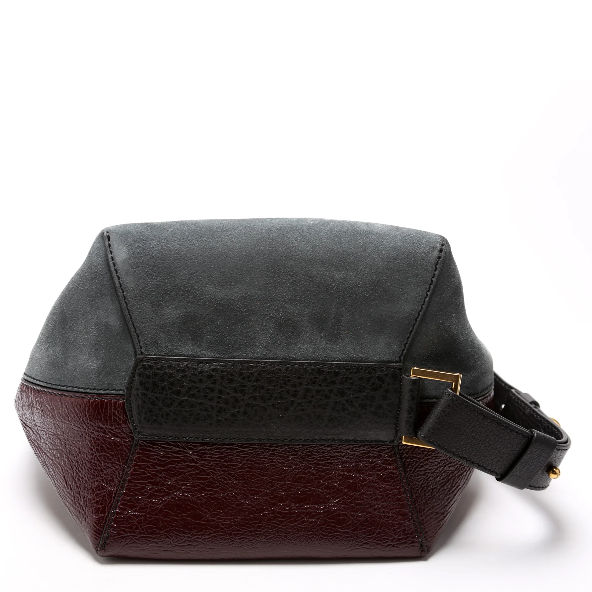 GV Bucket Bag Medium Suede/Crinkled Patent Deerskin Blue - Image 4