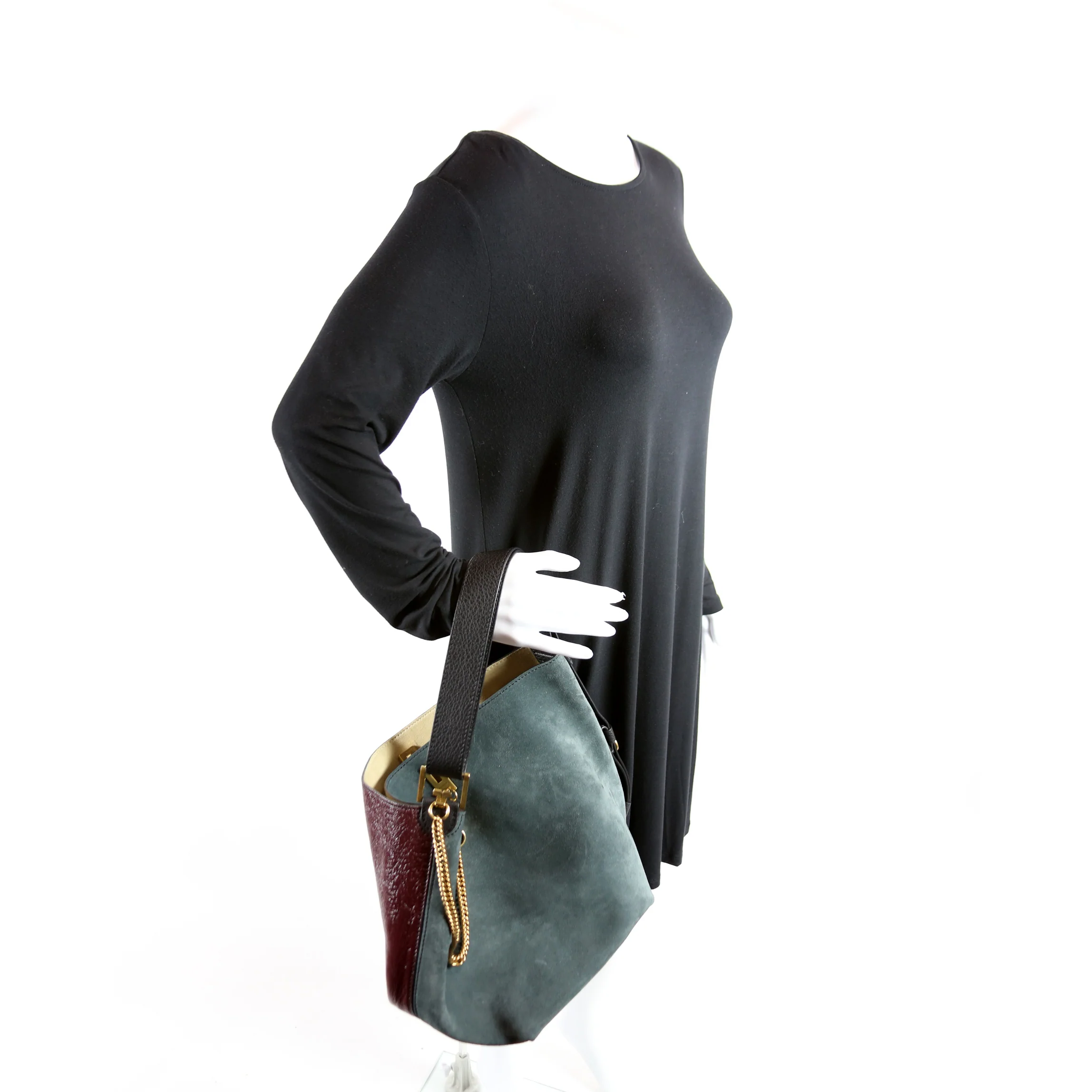 GV Bucket Bag Medium Suede/Crinkled Patent Deerskin Blue - Image 8
