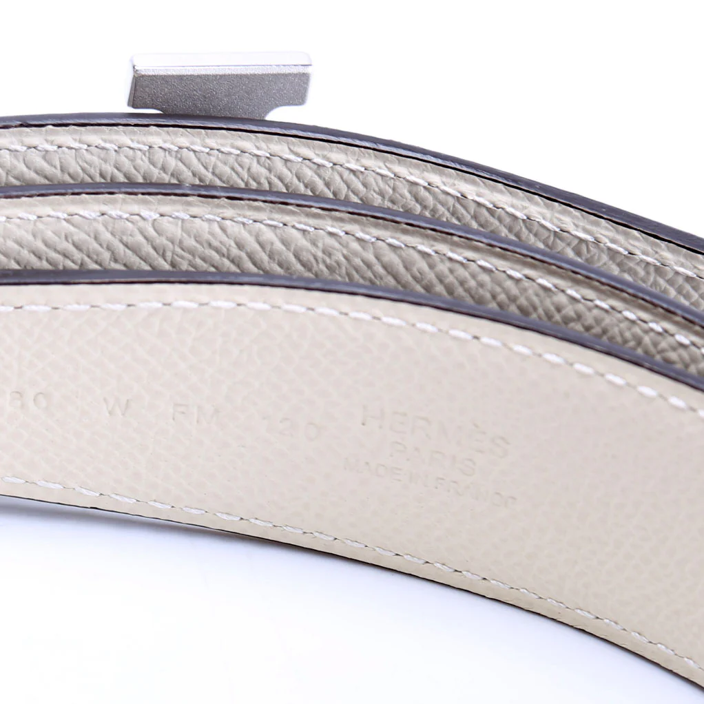 H Guillochee 32MM Reversible Belt Size 80 Grey/Ivory - Image 4