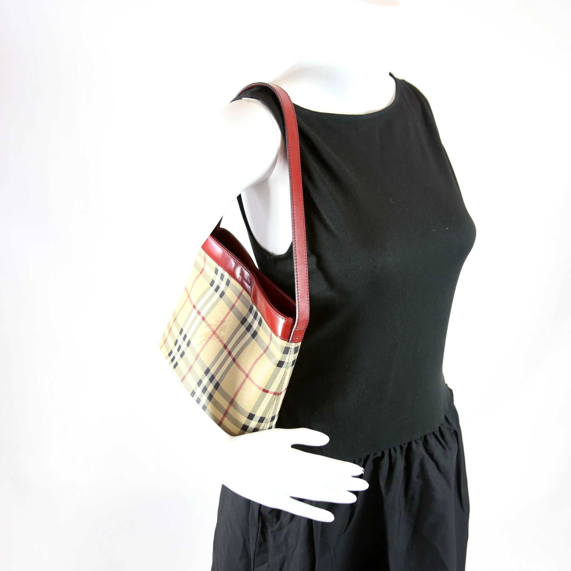 Haymarket Check Mini Shoulder Bag Beige/Red - Image 9