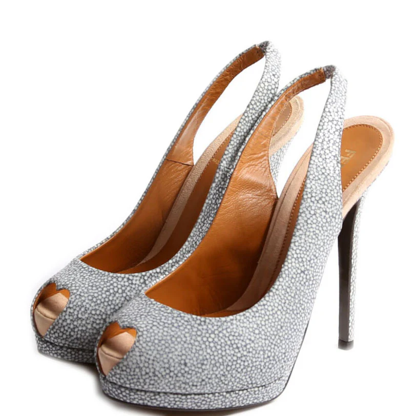 Heart Peep Toe Slingback Pumps Size 38 Blue