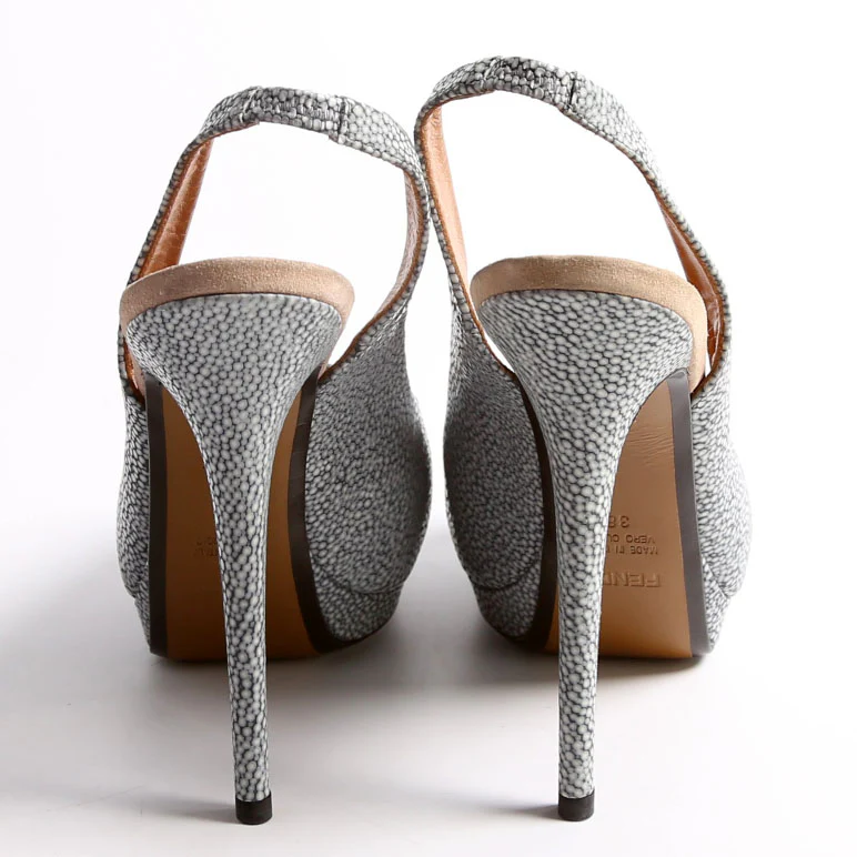 Heart Peep Toe Slingback Pumps Size 38 Blue - Image 5
