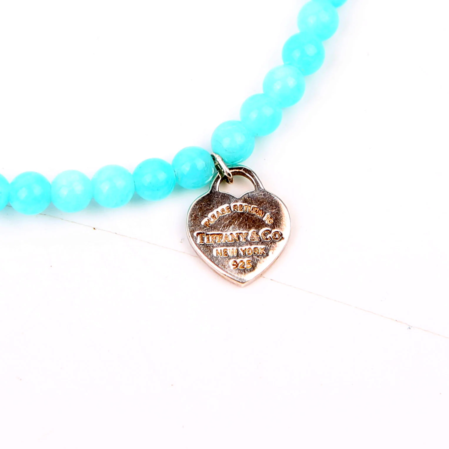 Heart Tag Amazonite 4MM Beaded Bracelet 925 Blue/Silver - Image 2