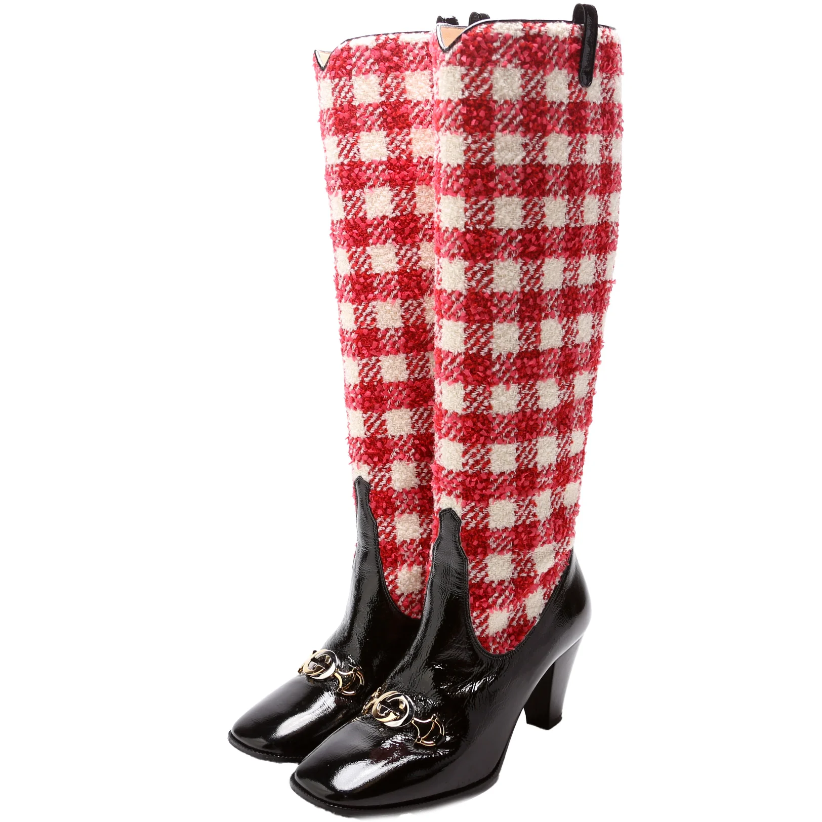 Horsebit Plaid Knee High Boots Size 37.5