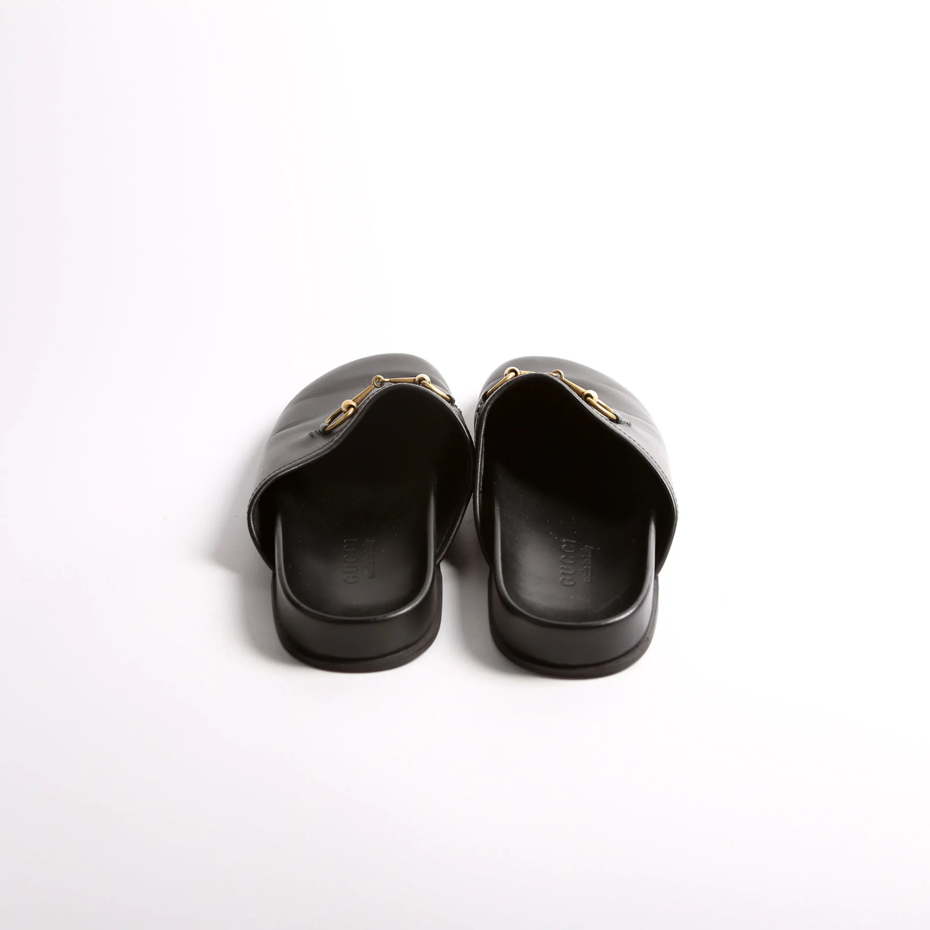 Horsebit River Mules Men's Size 9 Black/Gold - Image 4