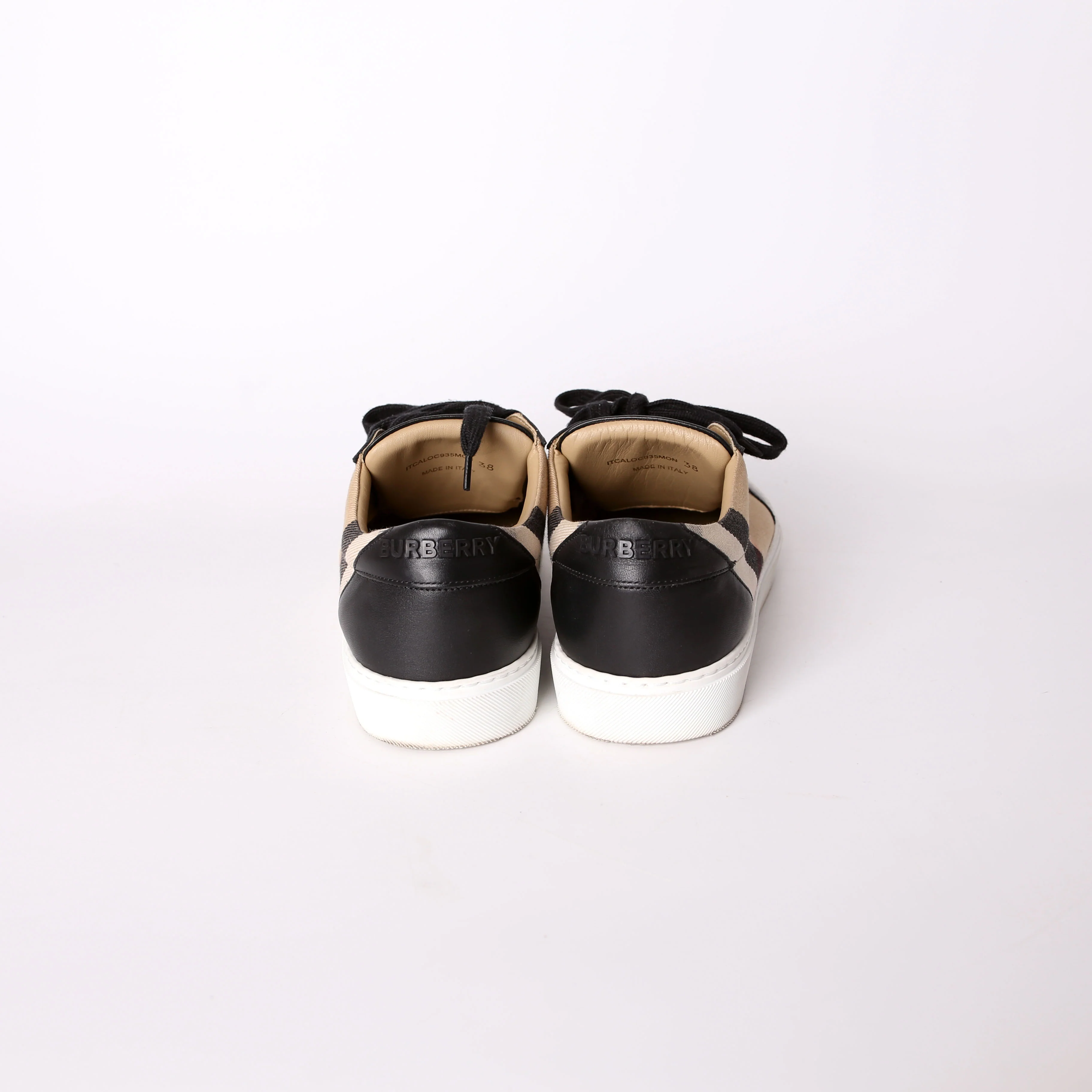 House Check and Leather Sneakers Size 38 - Image 4