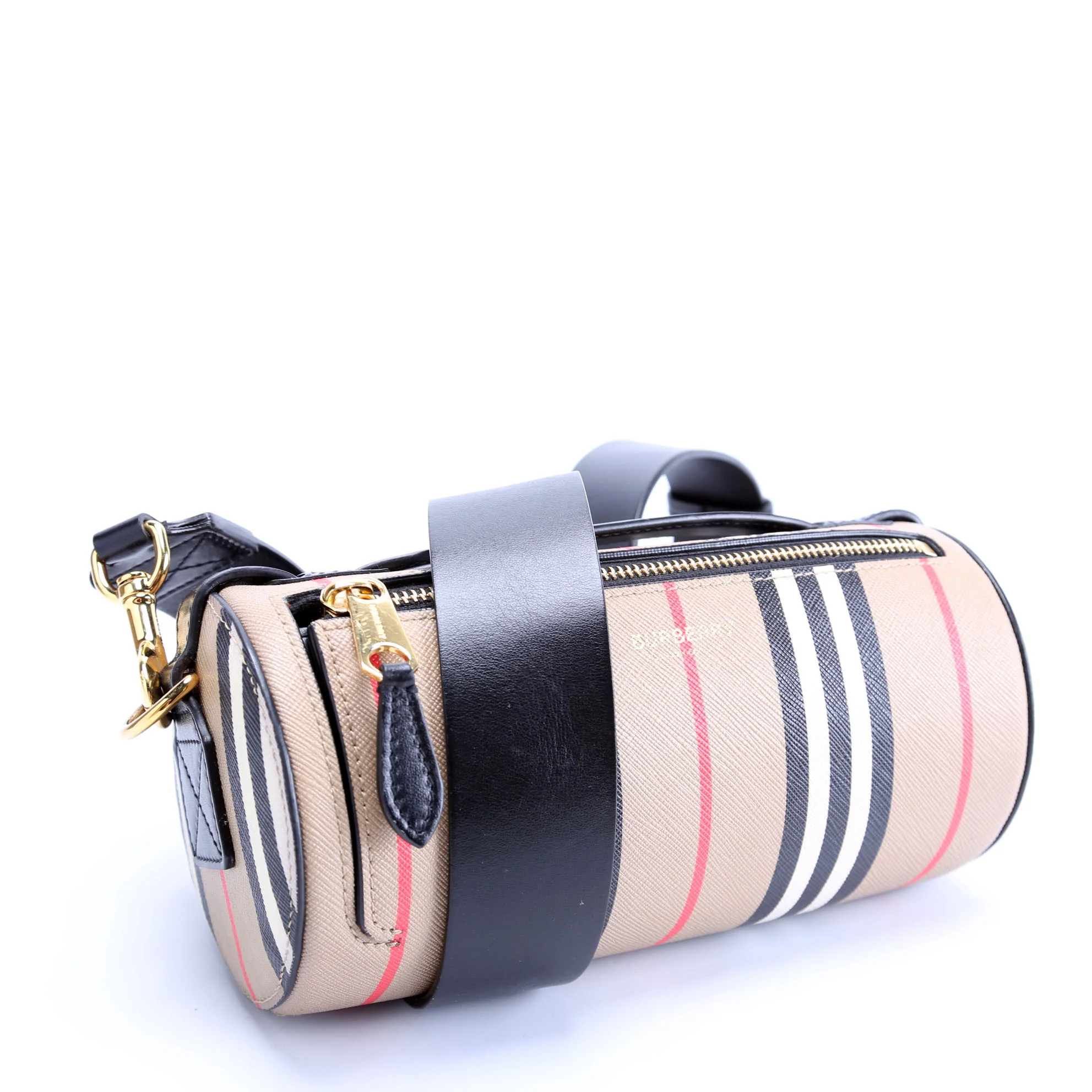 Icon Stripe E-Canvas Barrel Bag Beige/Black - Image 2