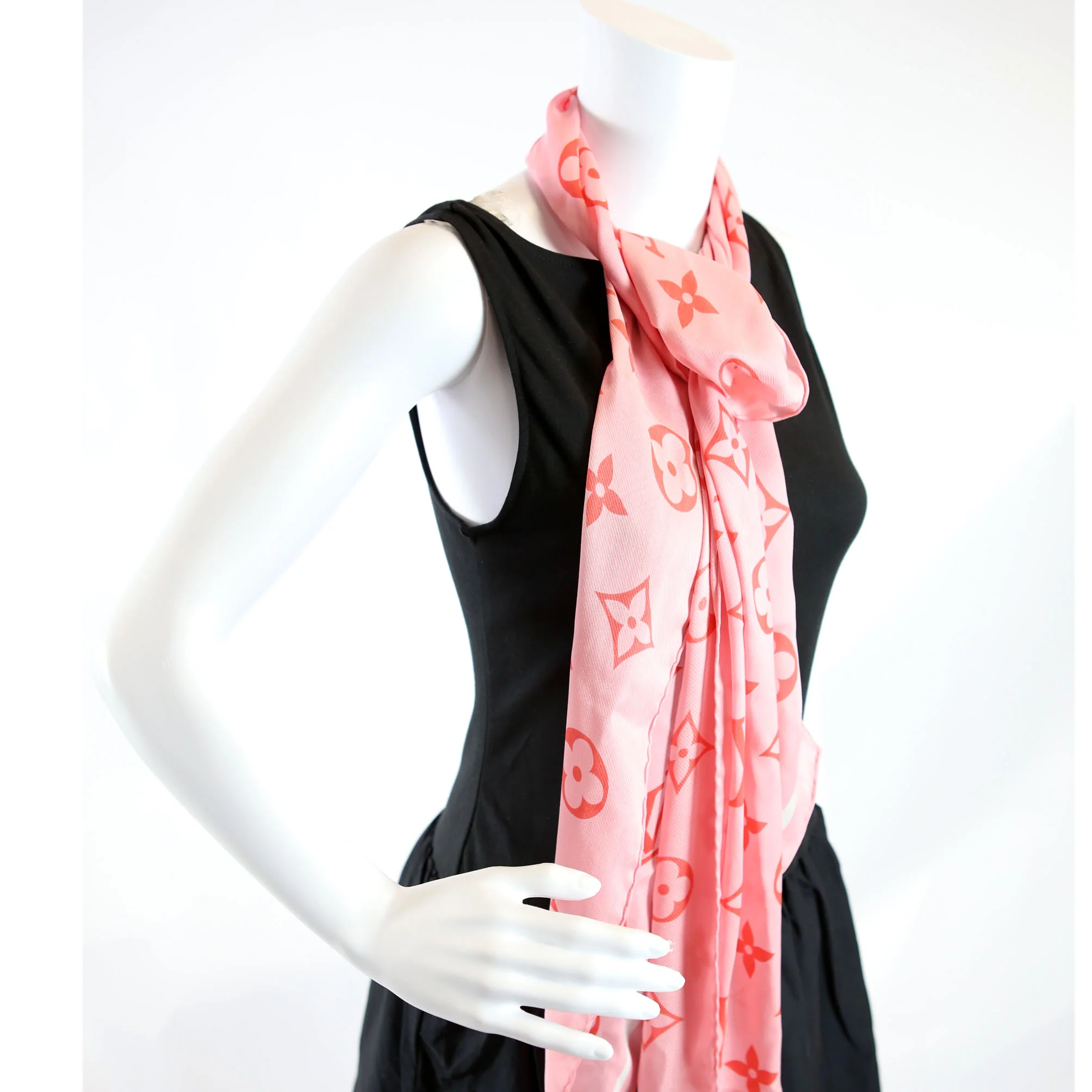 Ideal Rose Monogram Silk 245CM X 30CM Scarf Pink - Image 4