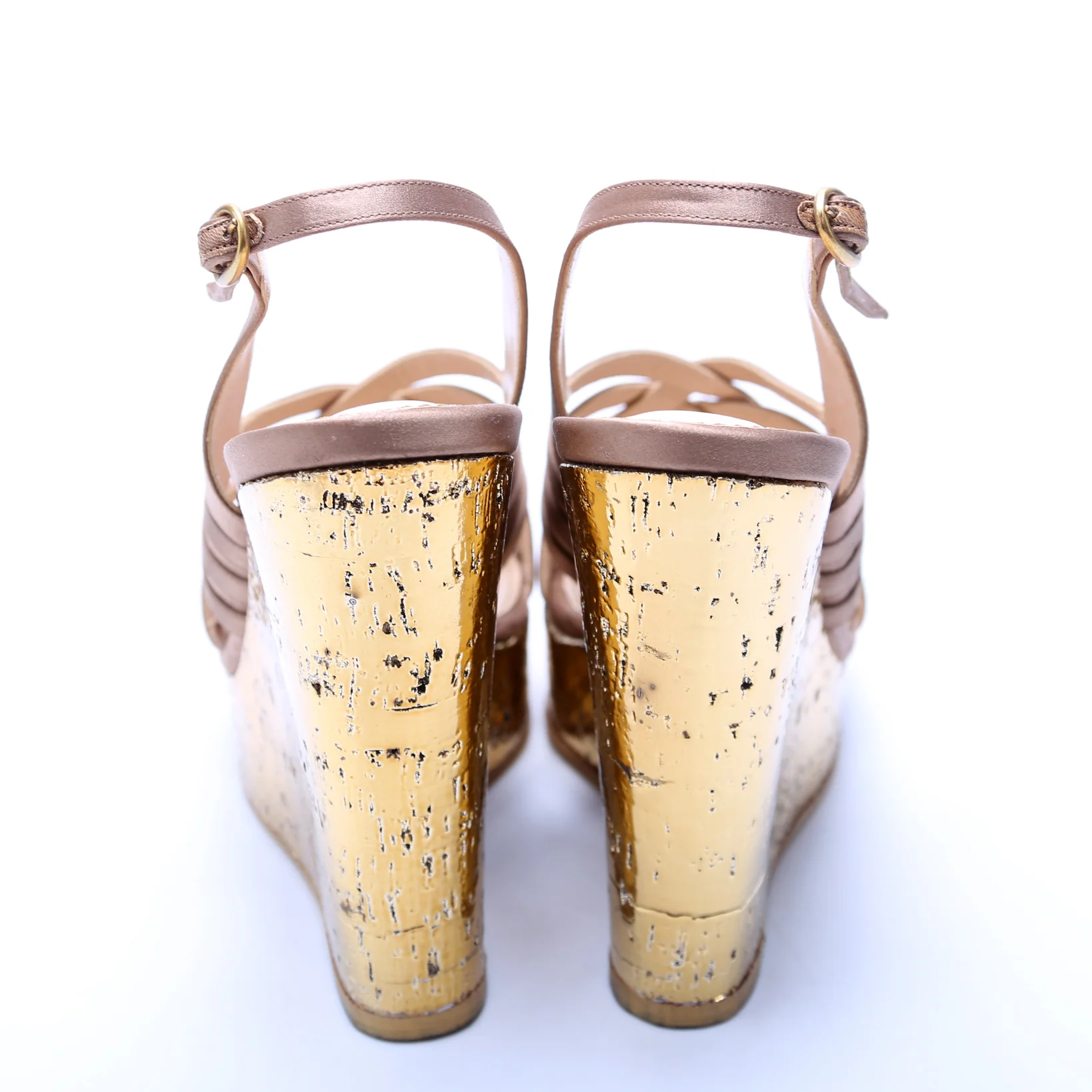Idole 100MM Satin Slingback Wedges Size 40 Gold - Image 3