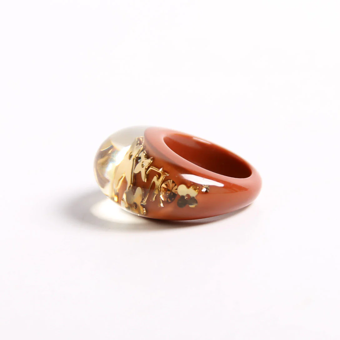 Inclusion Resin Ring Size Medium Brown/Gold - Image 2