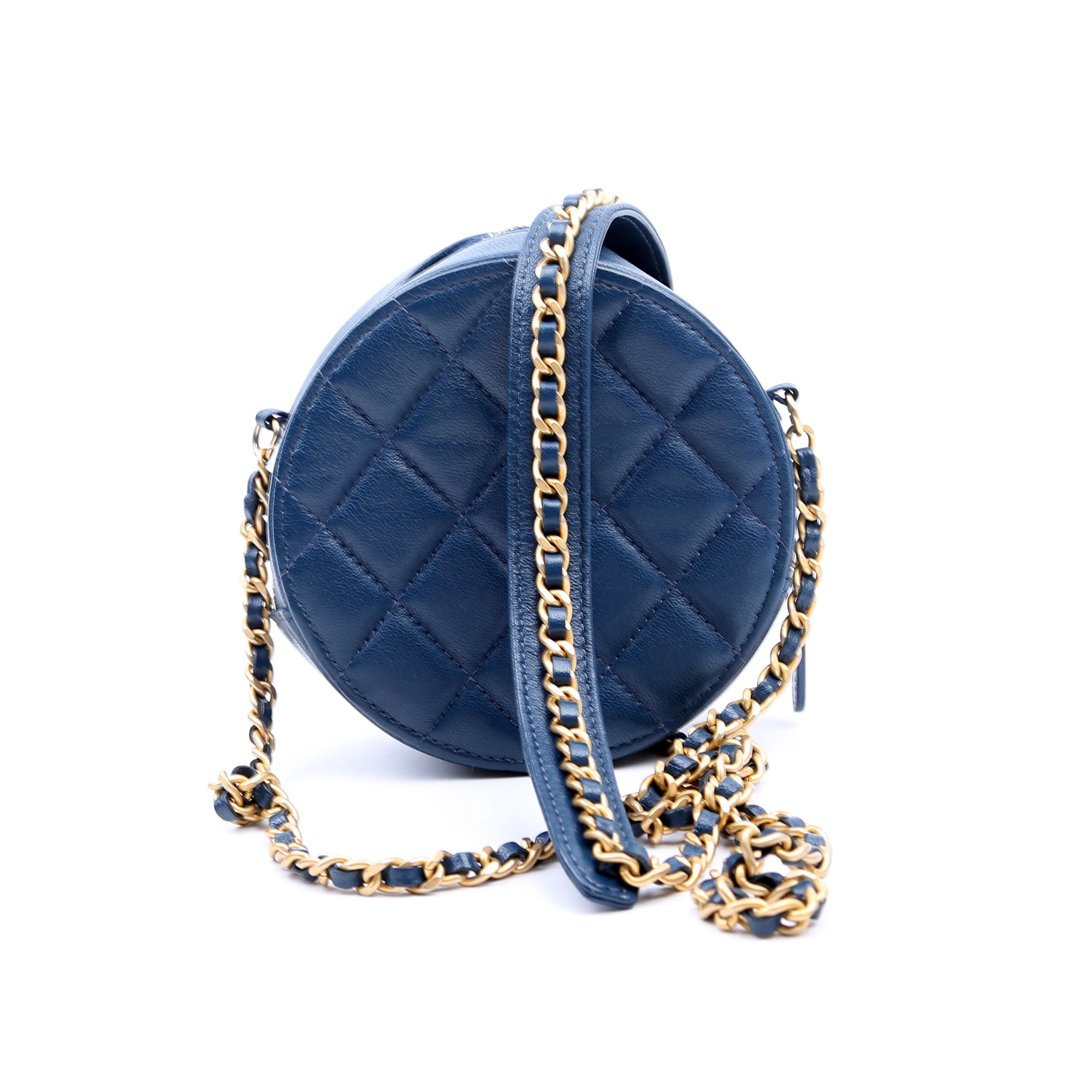 Infinity Round Clutch With Chain Quilted Lambskin 28M Blue - Image 2