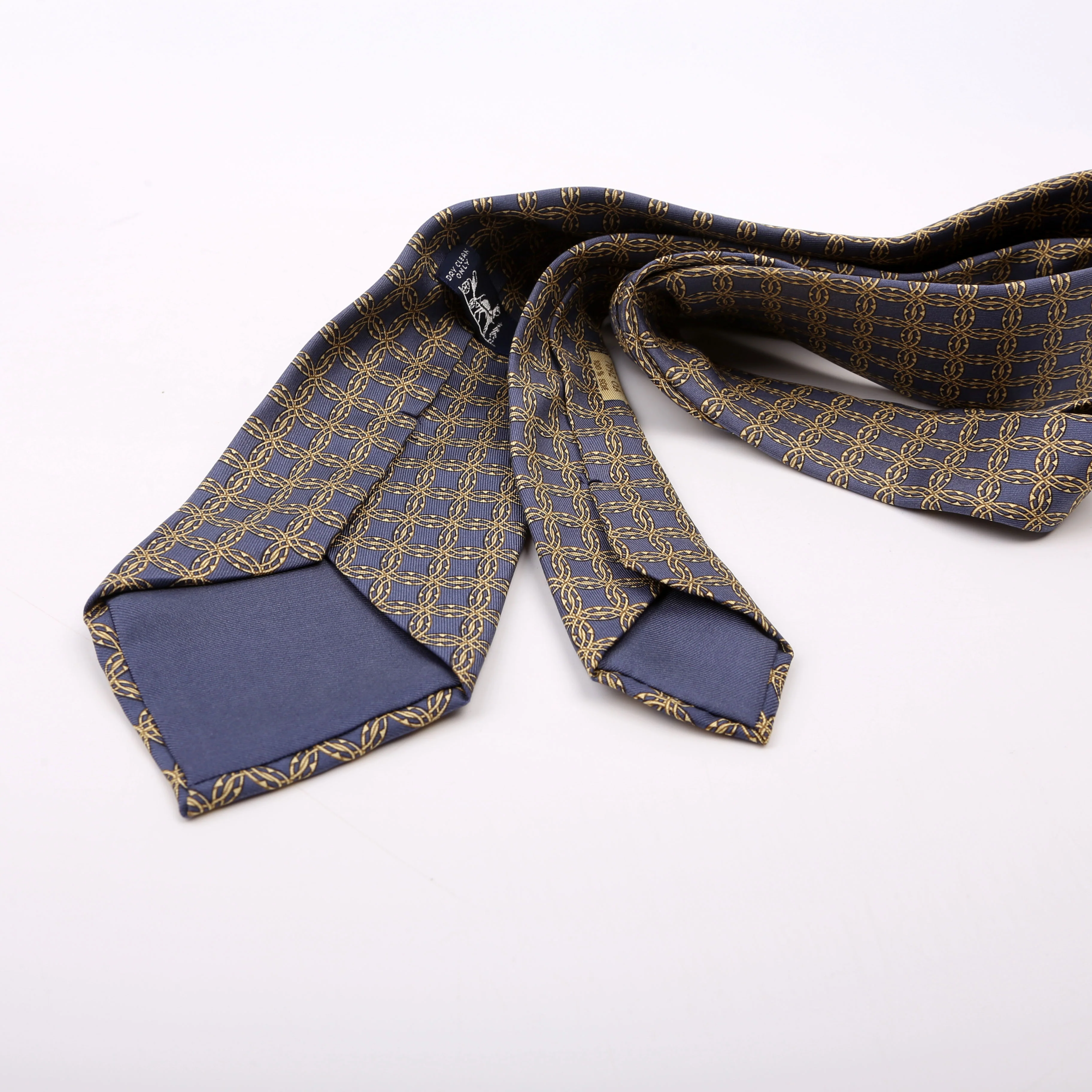 Interlock Circle Pattern Silk Tie Teal/Yellow - Image 2