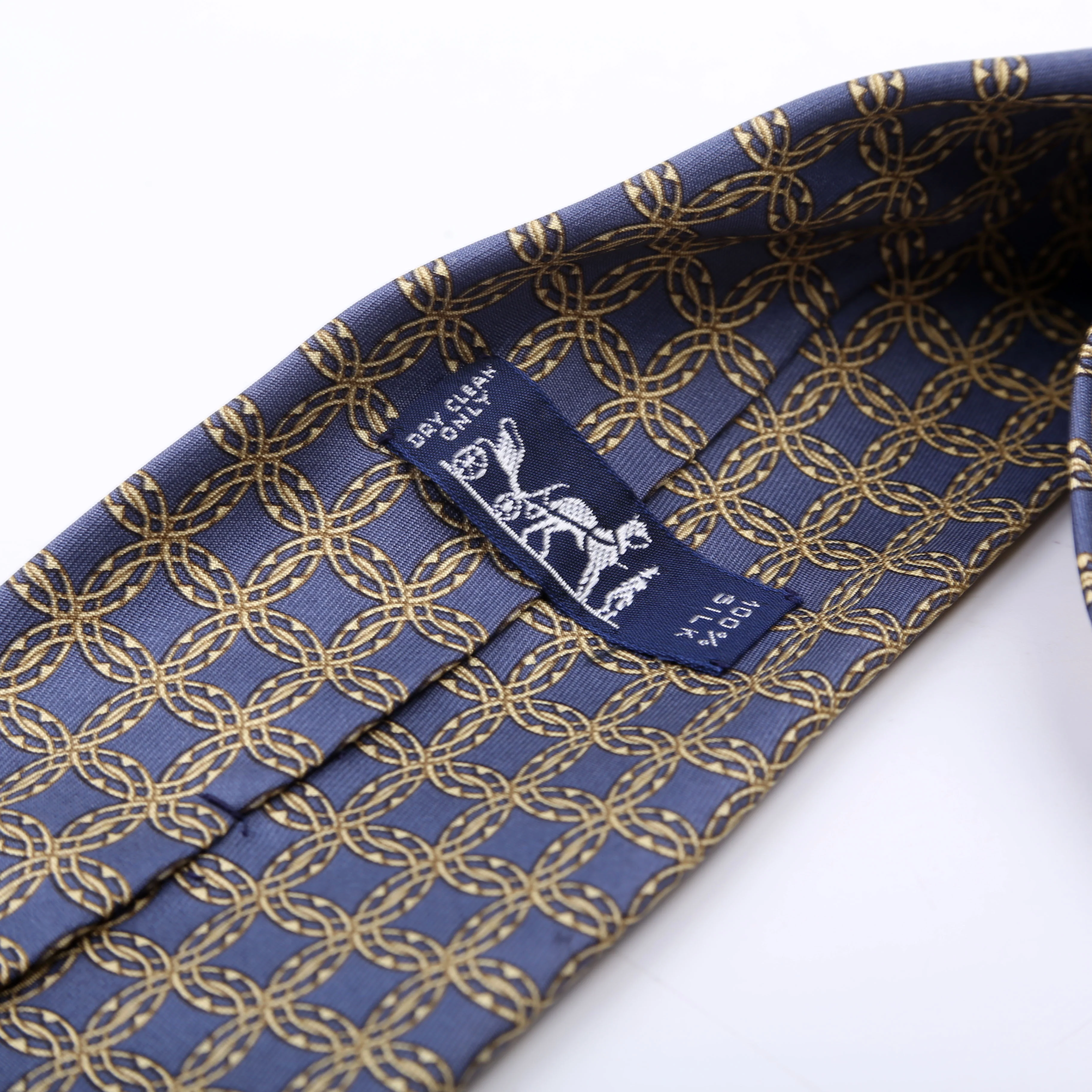 Interlock Circle Pattern Silk Tie Teal/Yellow - Image 3