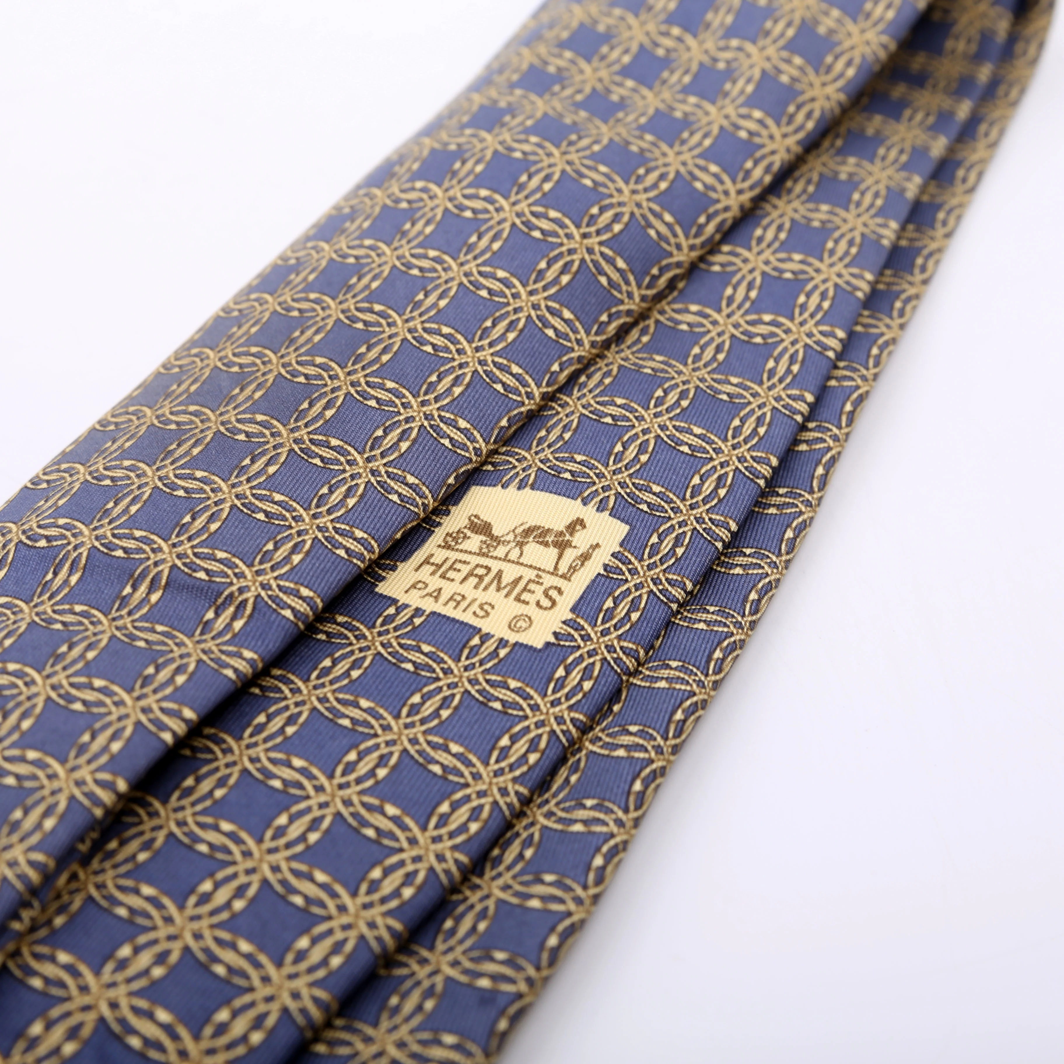 Interlock Circle Pattern Silk Tie Teal/Yellow - Image 5