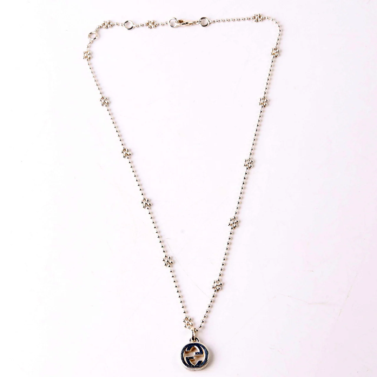 Interlocking G Flower Bead Chain Necklace 925 - Image 2