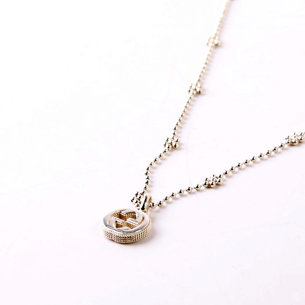 Interlocking G Flower Bead Chain Necklace 925 - Image 4