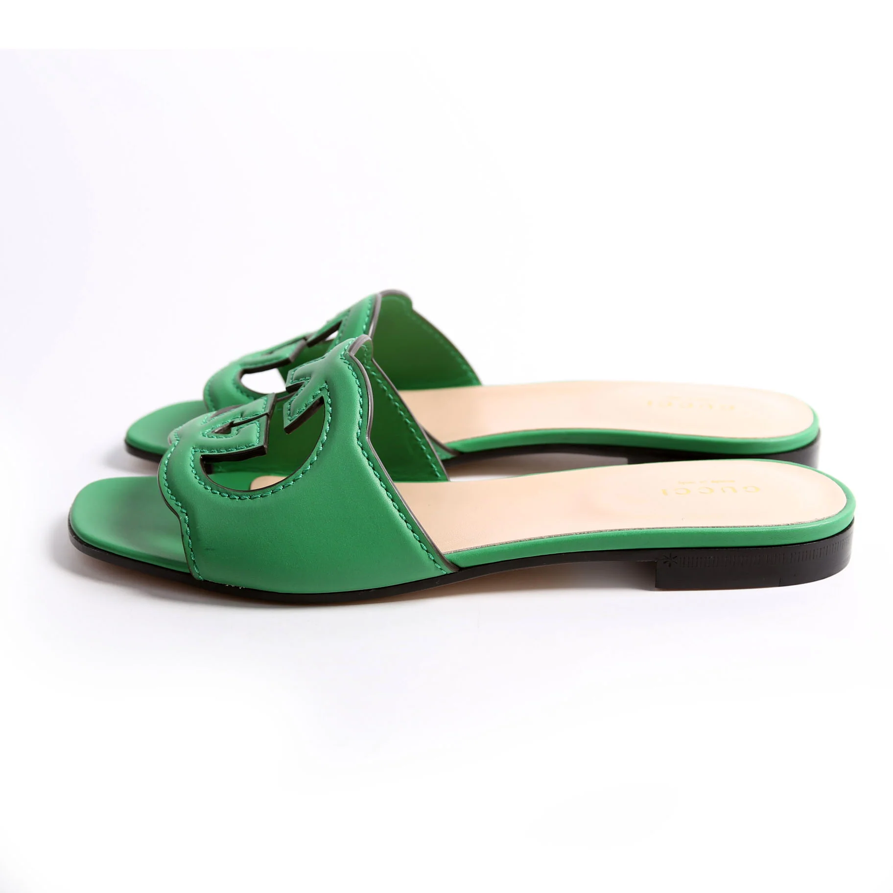 Interlocking G Leather Slide Sandals Size 37.5 - Image 3