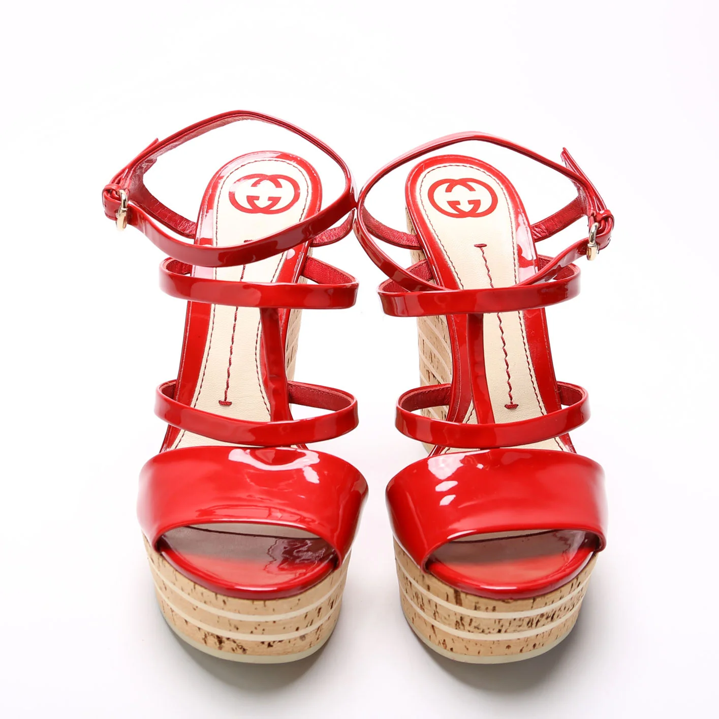 Interlocking G Patent Wedge Espadrilles Size 38.5 Red - Image 2