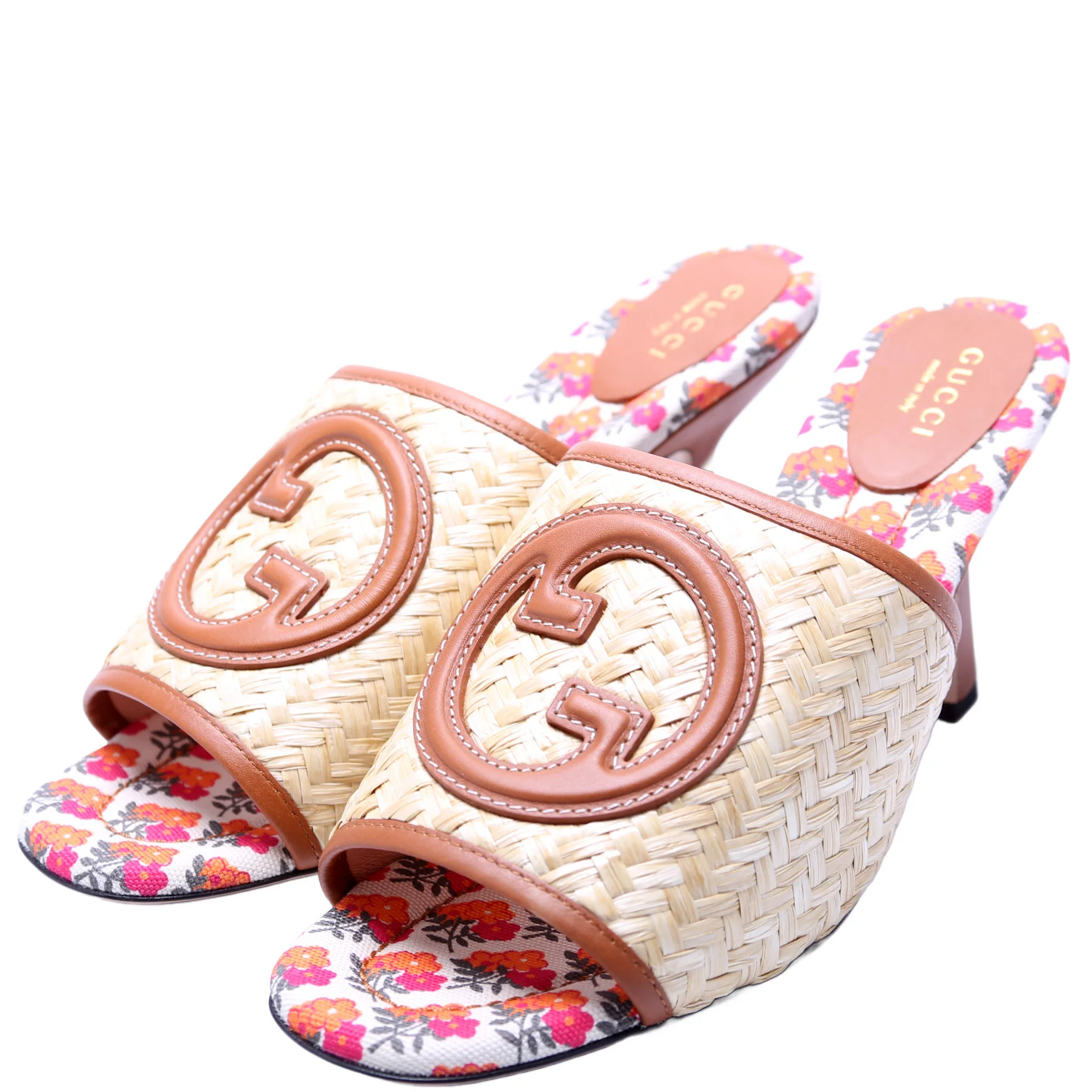 Interlocking G Raffia Sandal Heels Size 39.5