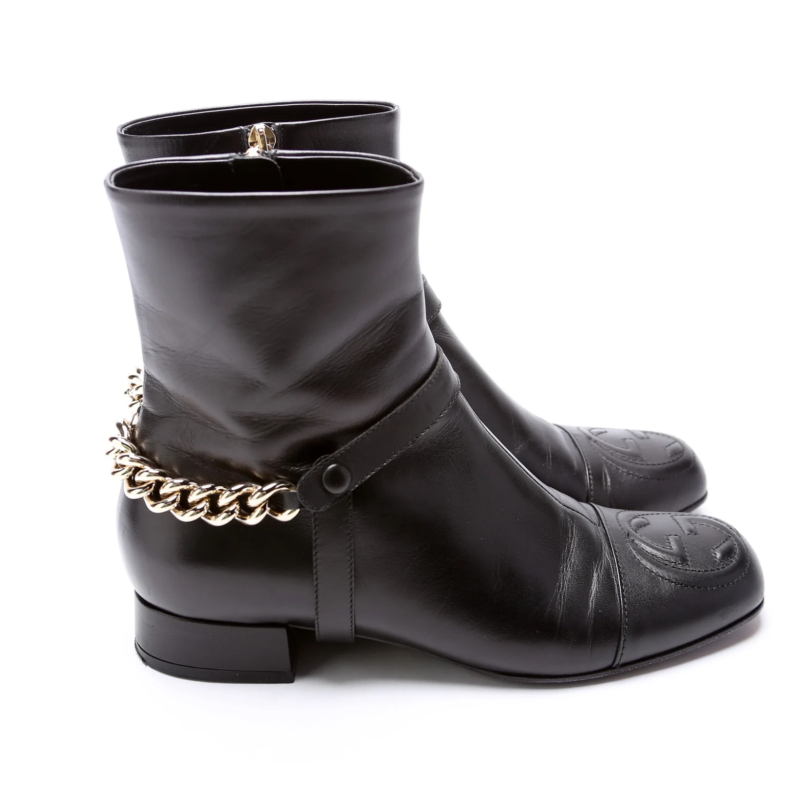 Interlocking GG Moto Chain Booties Size 37 - Image 3