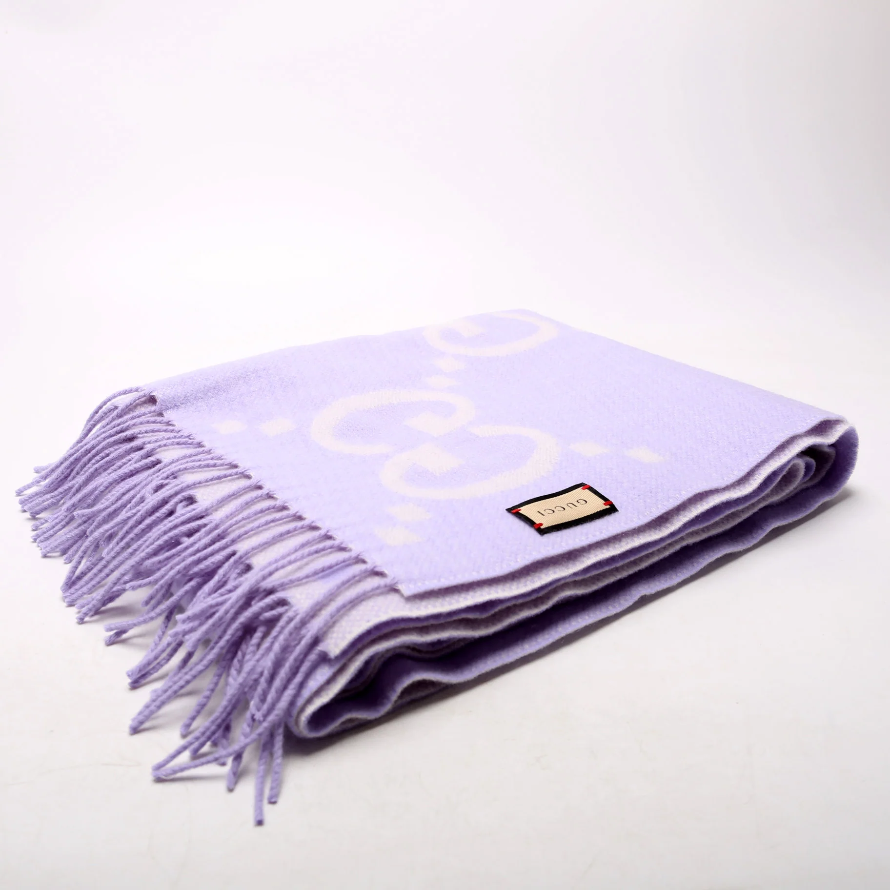 Jumbo GG Fringe Cashmere Scarf Purple - Image 3