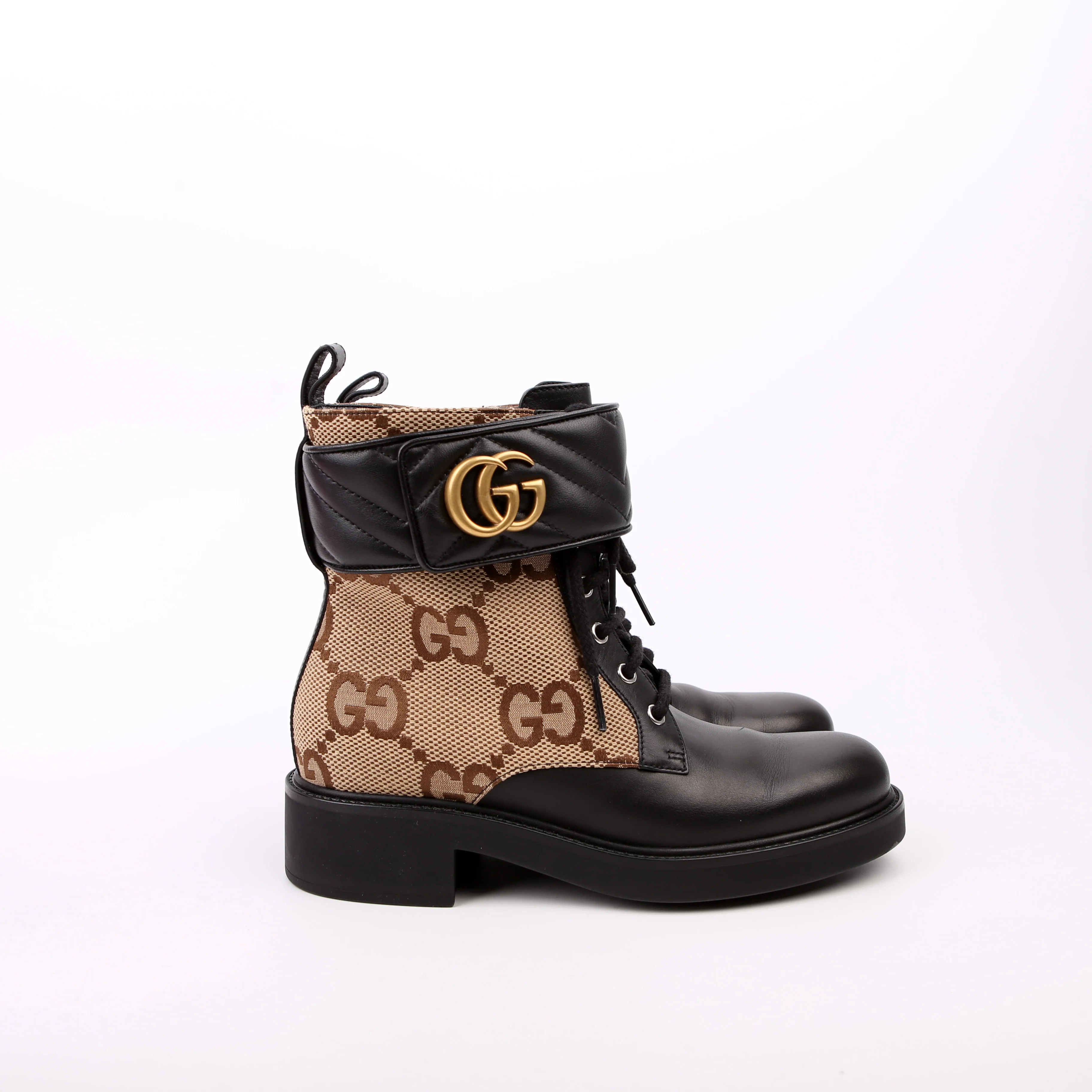Jumbo GG Marmont Lace Up Boots Size 38.5 Black - Image 3